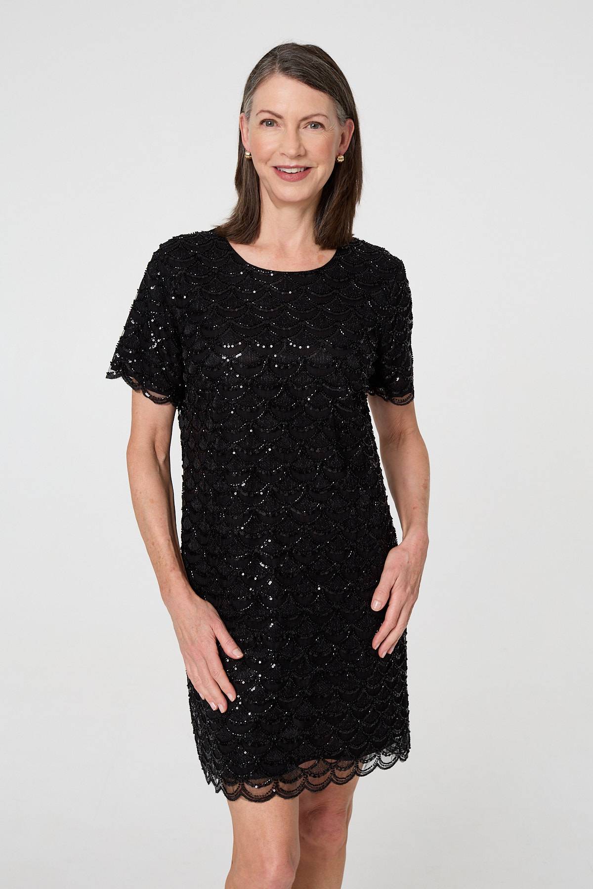Sparkly Embellished Short Shift Dress Detail View