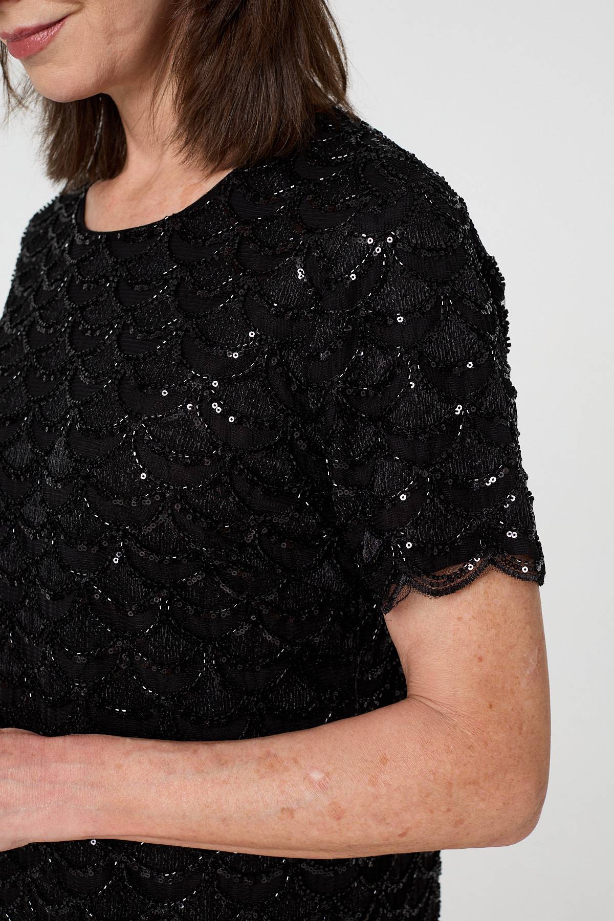 Sparkly Embellished Short Shift Dress Back View 2