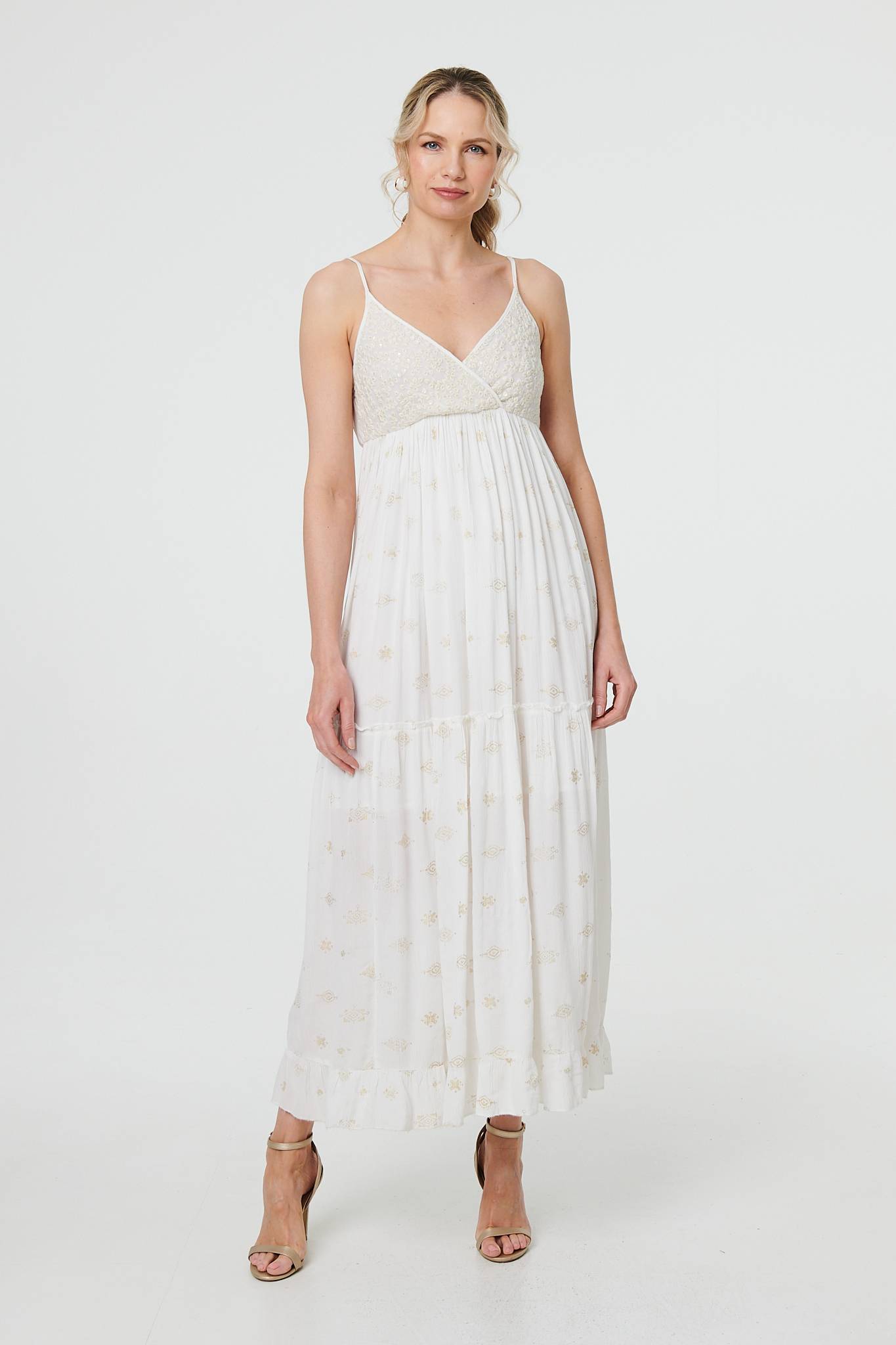 Textured Cami Strap Empire Maxi Dress Front View