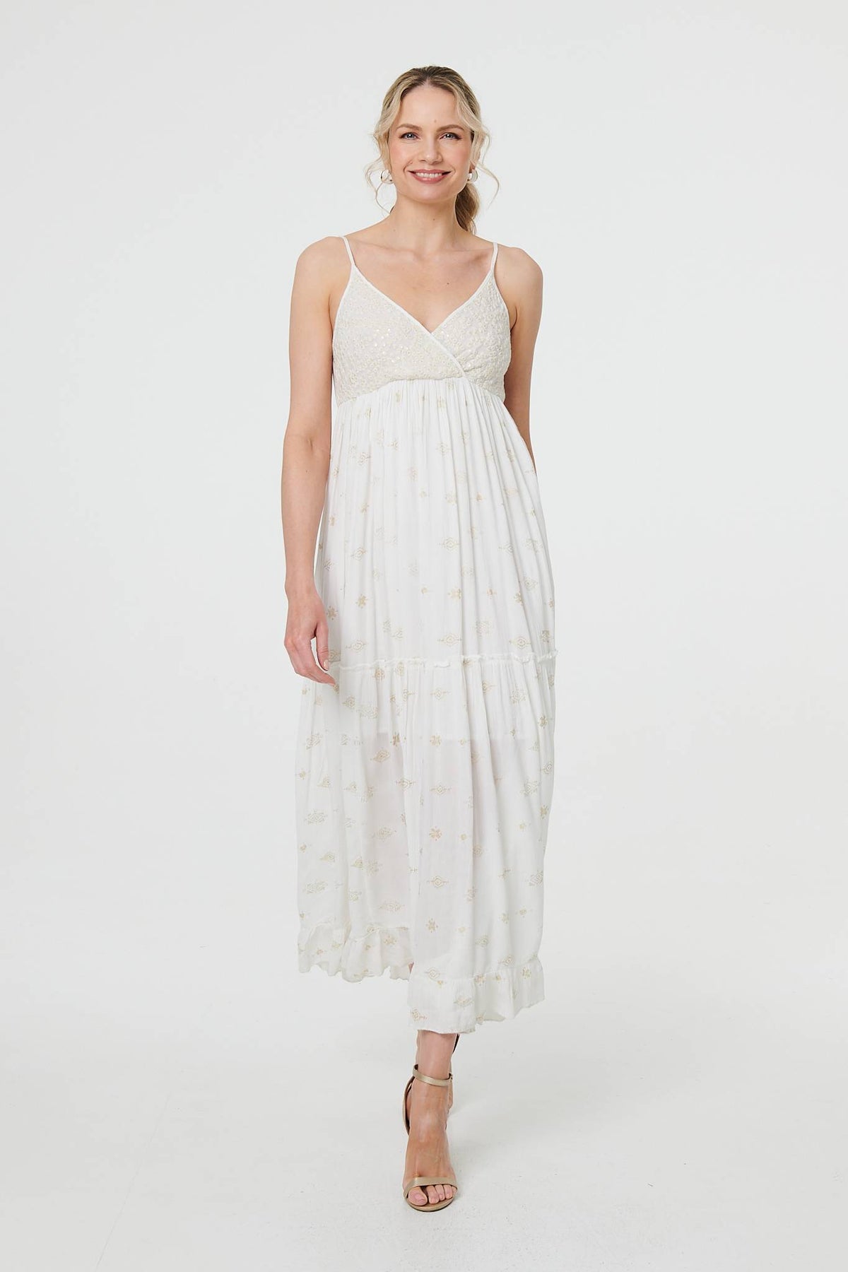 Textured Cami Strap Empire Maxi Dress Front View 2