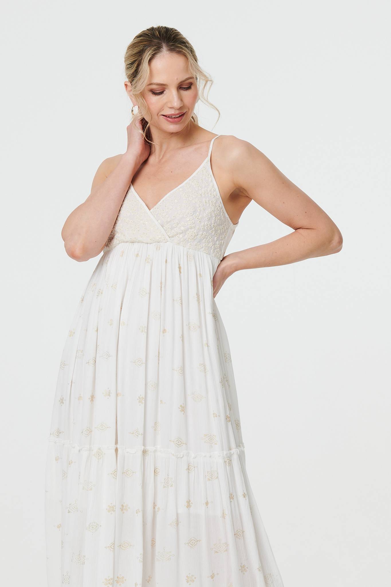 Textured Cami Strap Empire Maxi Dress Back View