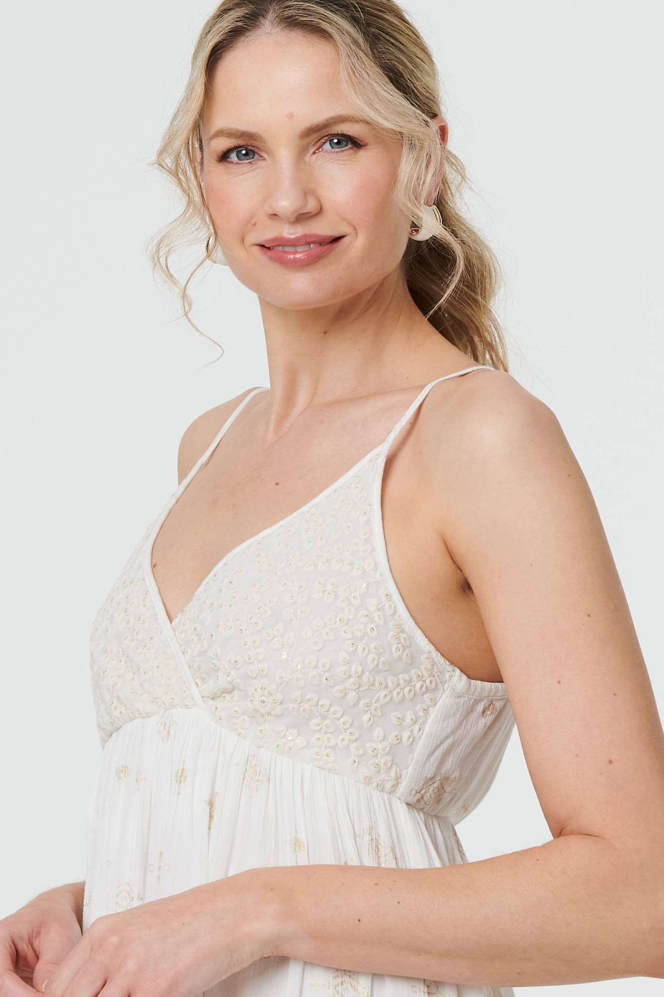Textured Cami Strap Empire Maxi Dress Styled View