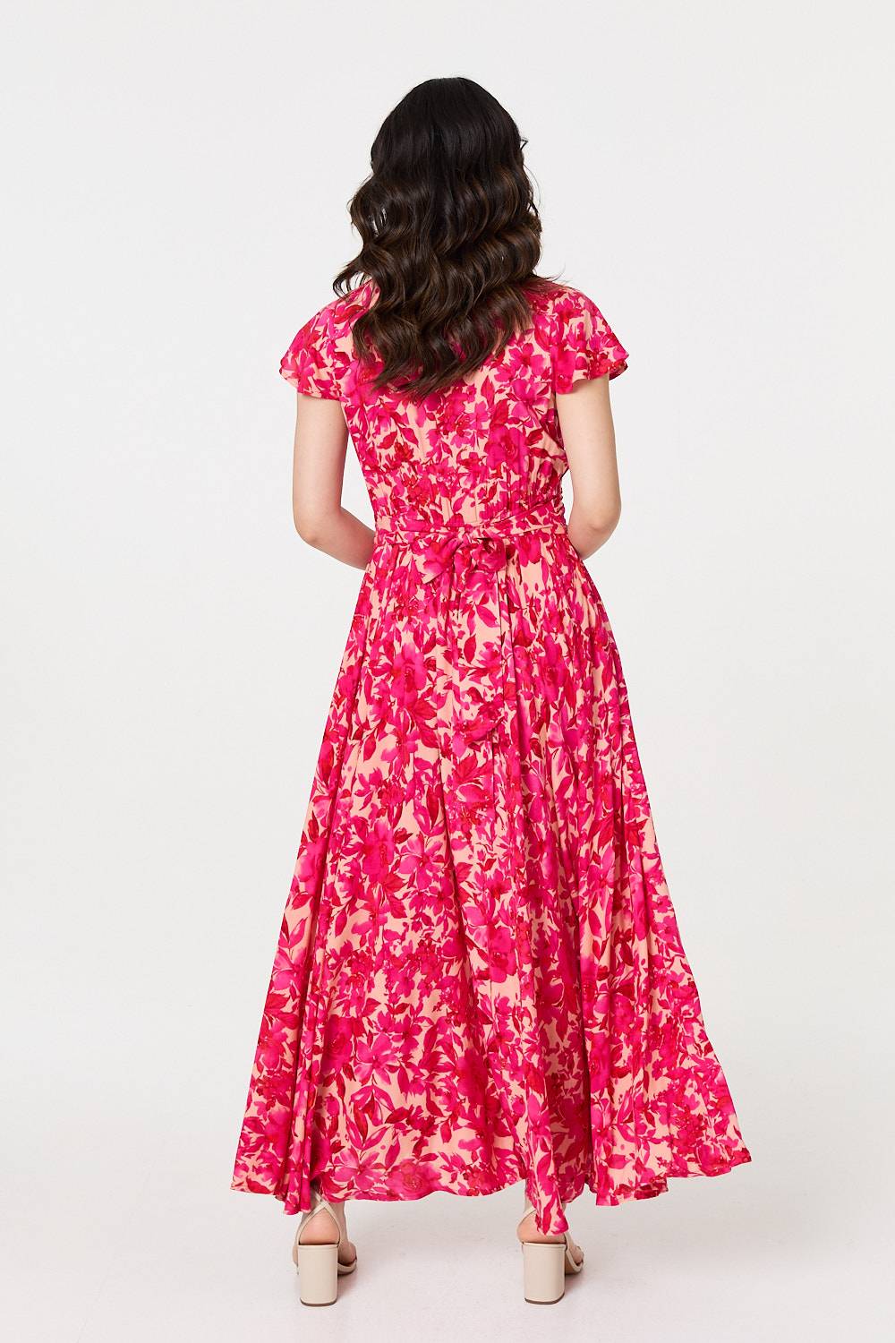 Floral Cap Sleeve Ruched Maxi Dress Side View