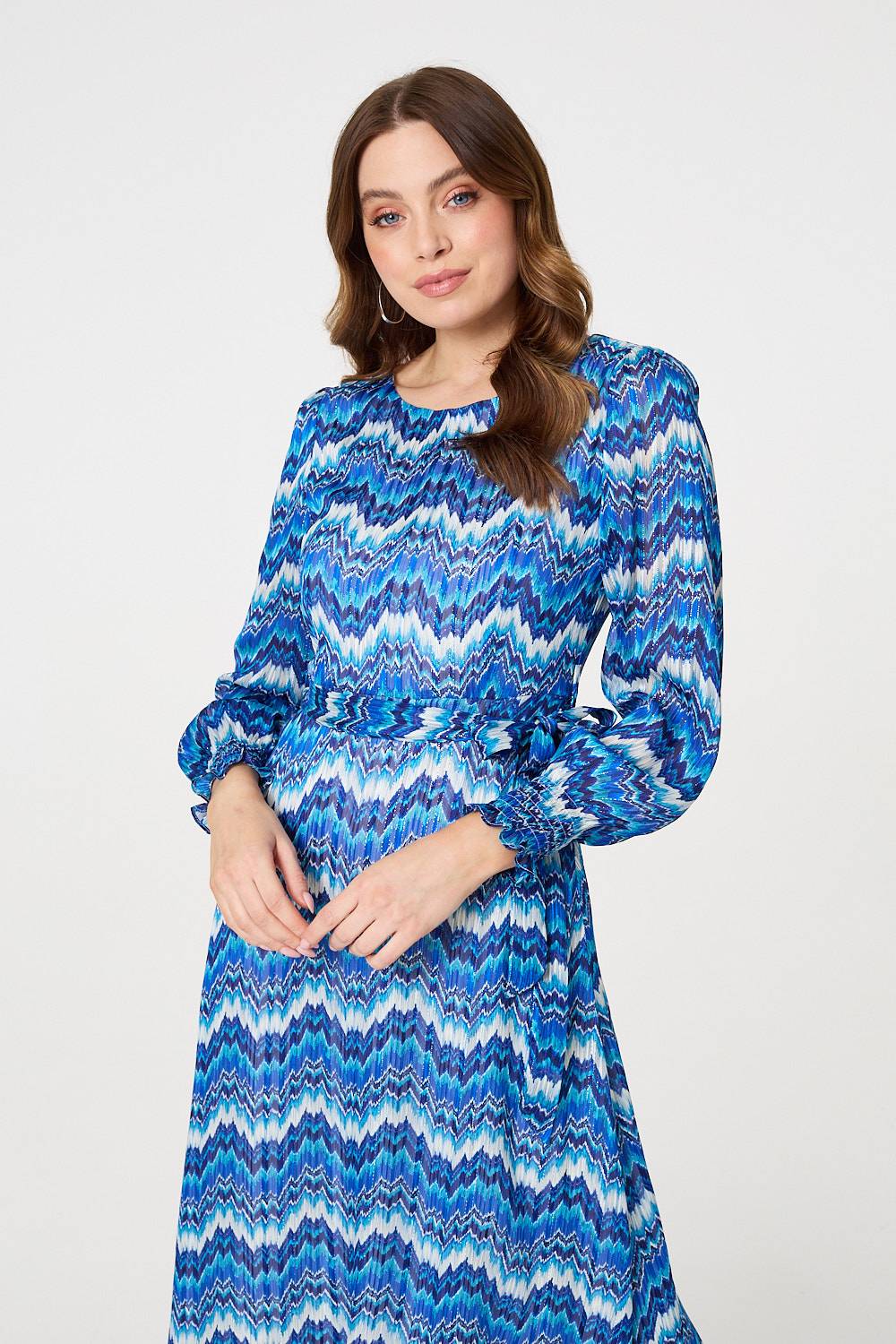 Printed Long Sleeve Tie Waist Dress Back View