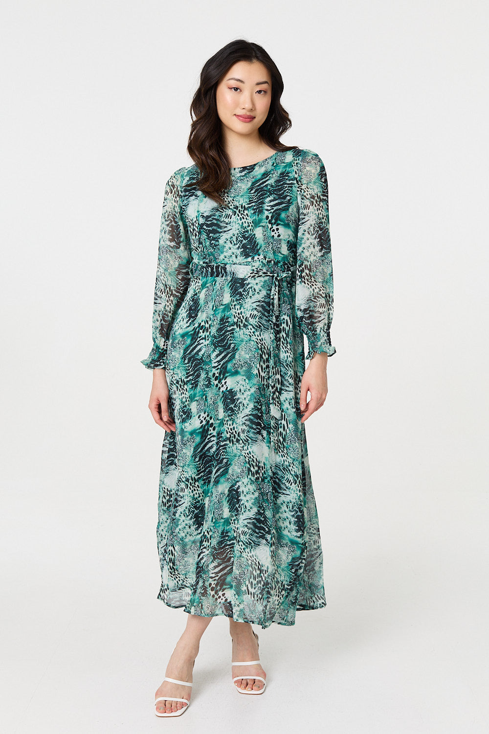 Animal Print Semi Sheer Maxi Dress Front View