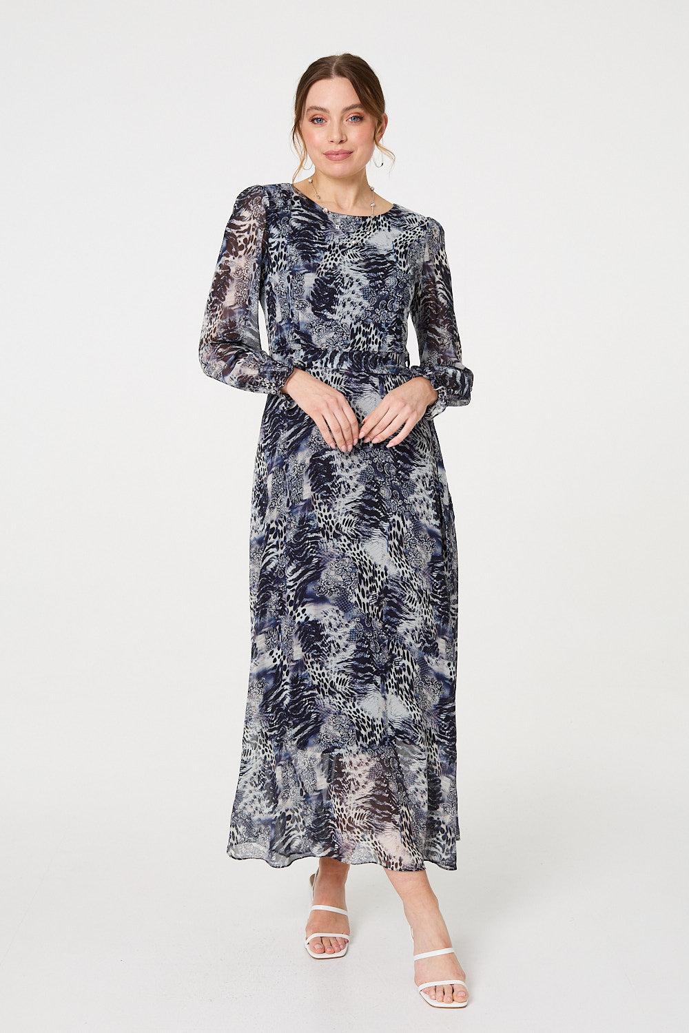 Animal Print Semi Sheer Maxi Dress Front View 2