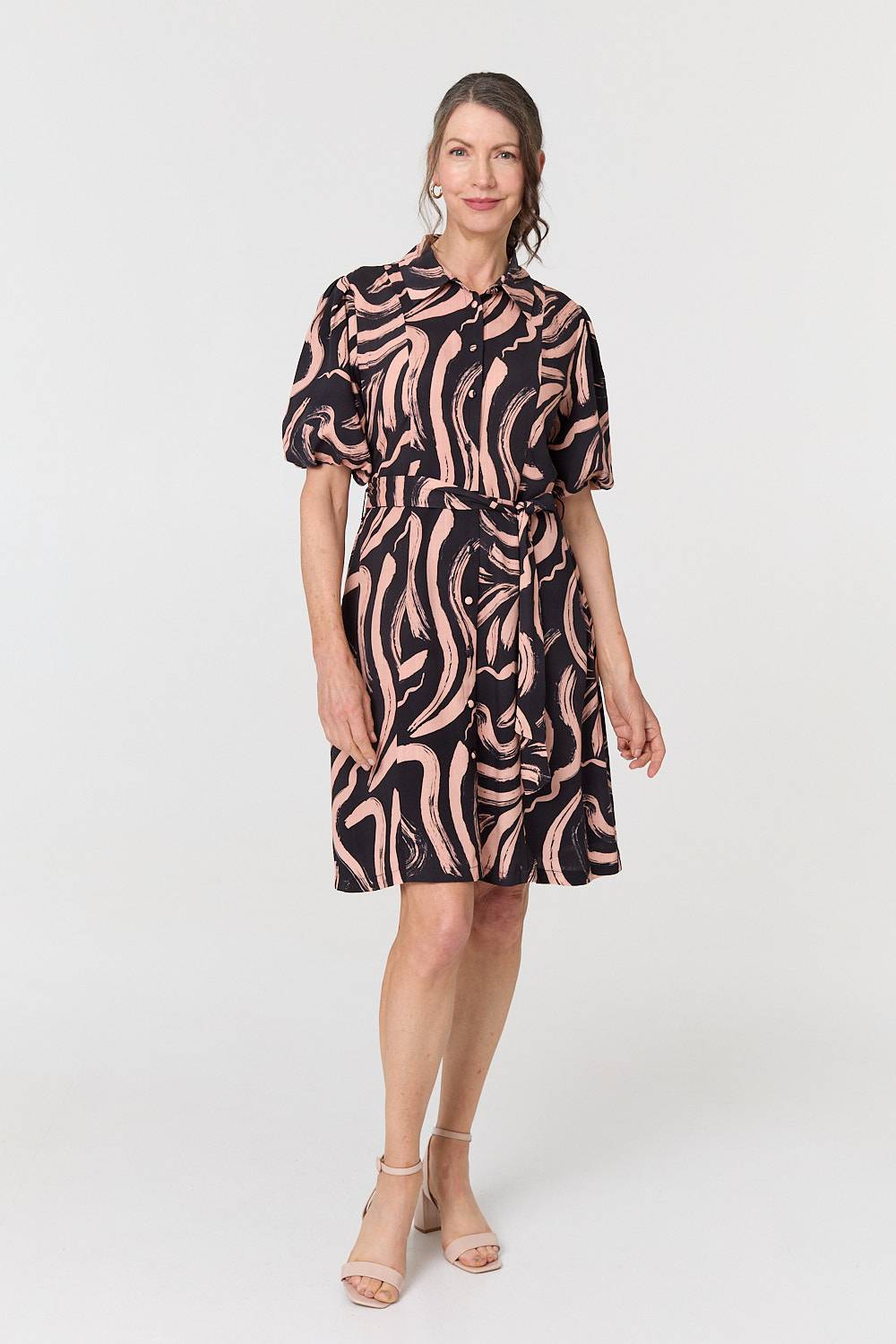 Brushstroke Print Short Shirt Dress Side View 2