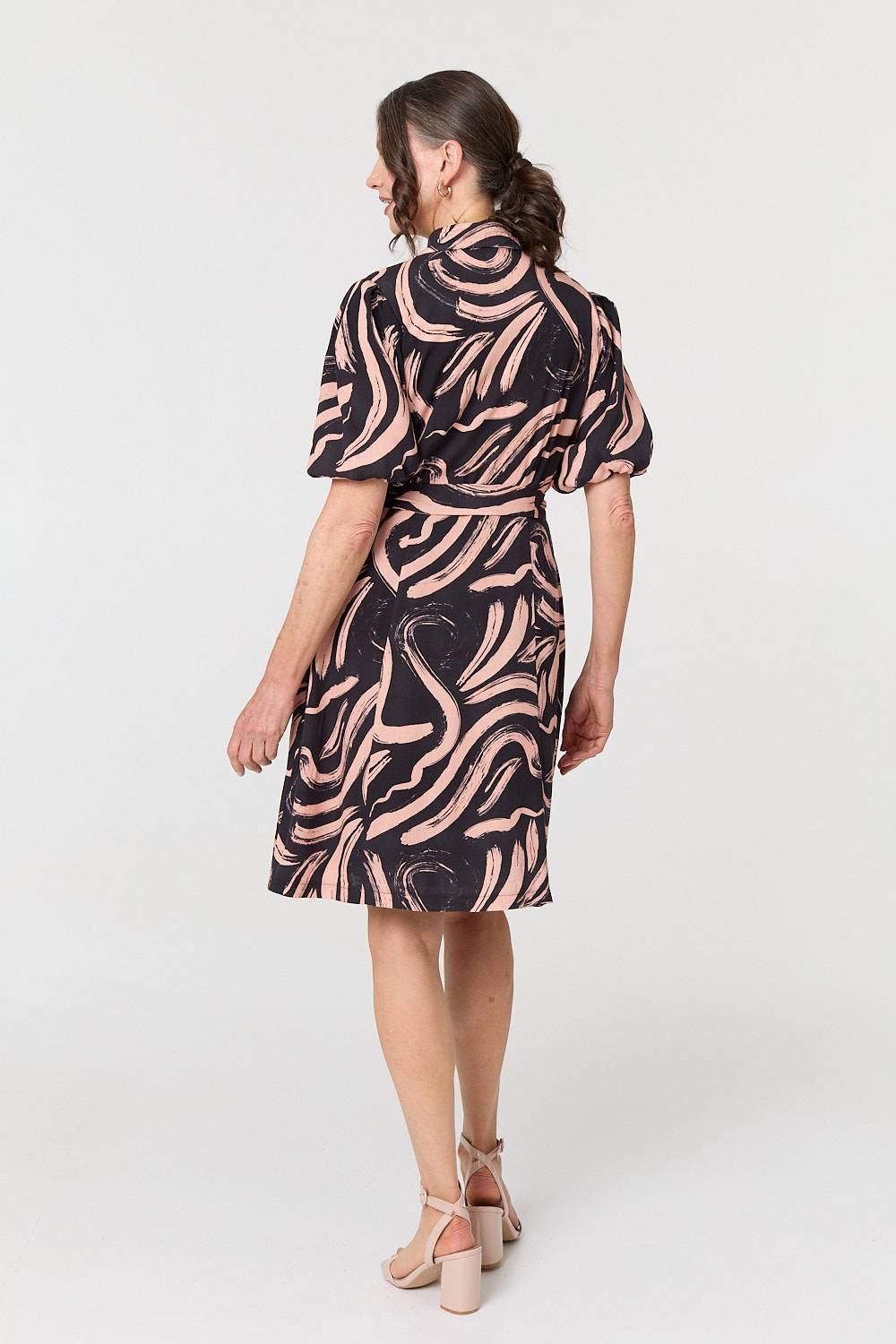 Brushstroke Print Short Shirt Dress Full Length View