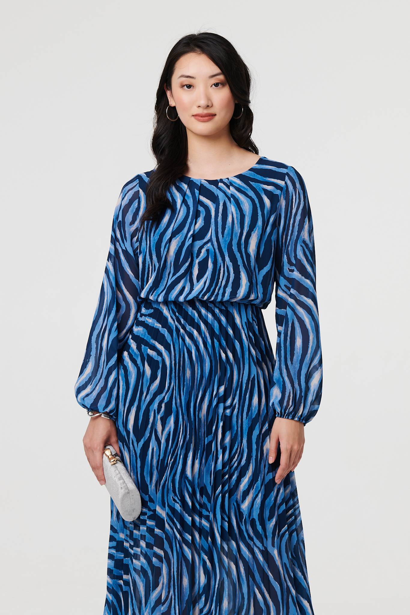 Animal Print Layered Pleated Midi Dress Side View