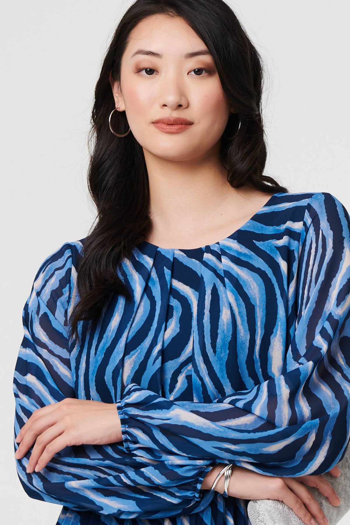 Animal Print Layered Pleated Midi Dress Front View 2