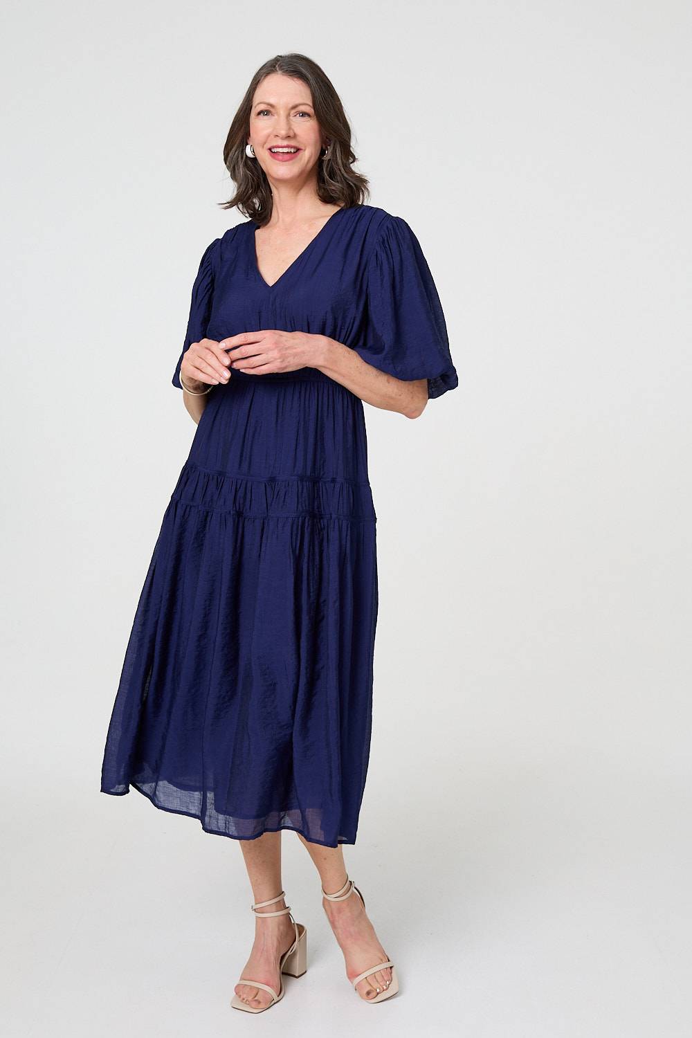 Printed 1/2 Sleeve Empire Maxi Dress Full Length View