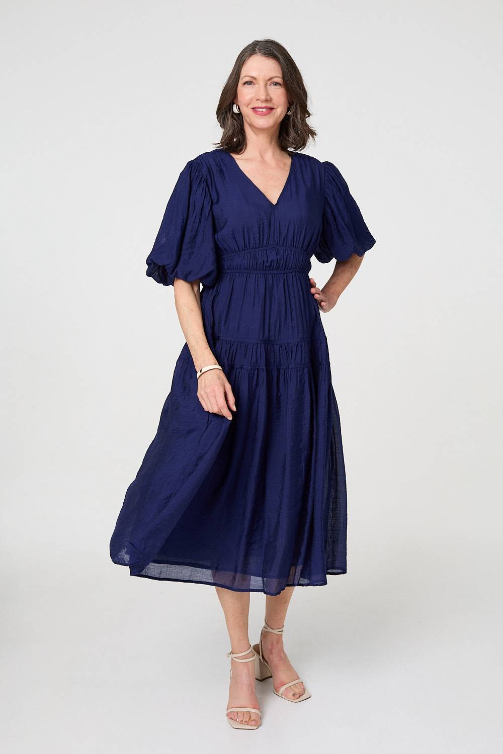 Printed 1/2 Sleeve Empire Maxi Dress Front View