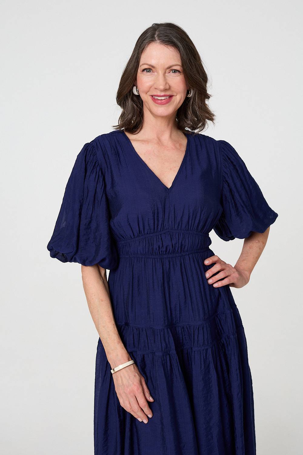 Printed 1/2 Sleeve Empire Maxi Dress Back View