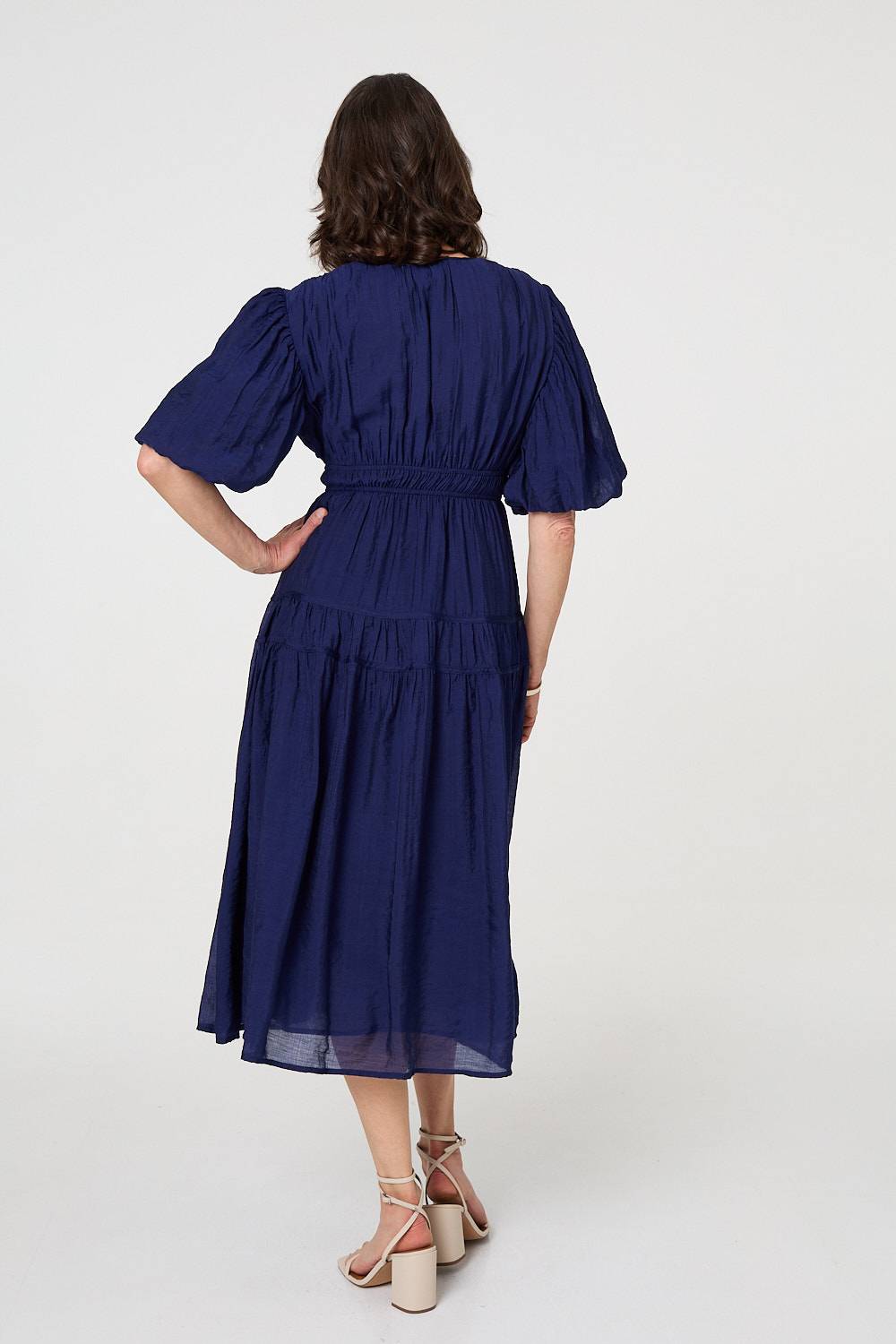 Printed 1/2 Sleeve Empire Maxi Dress Side View