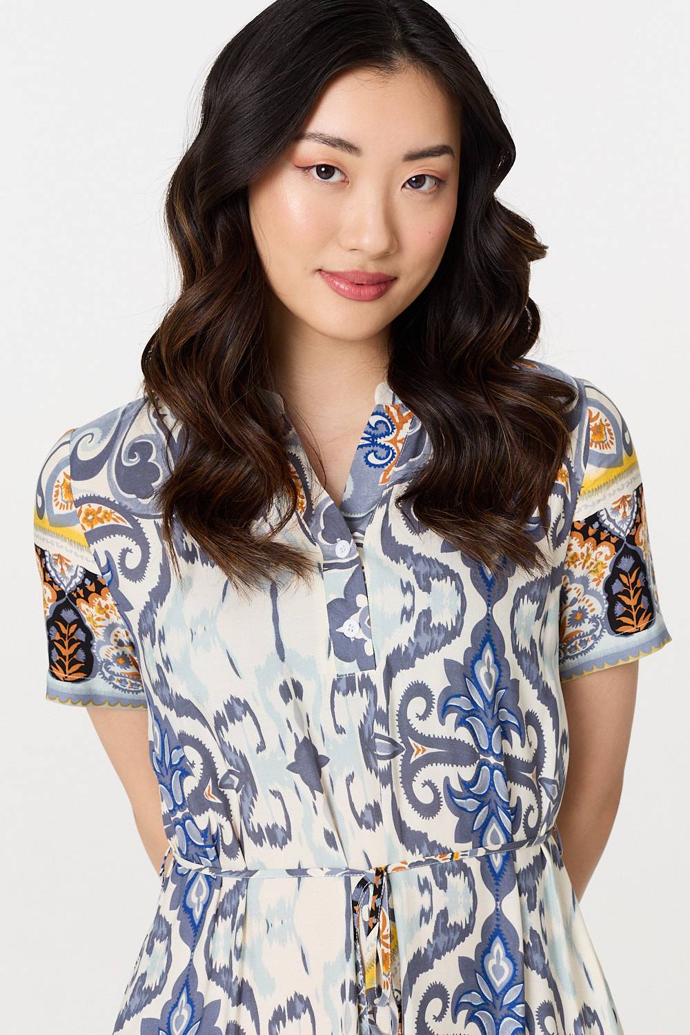 Patchwork Print Short Sleeve Midi Dress Styled View