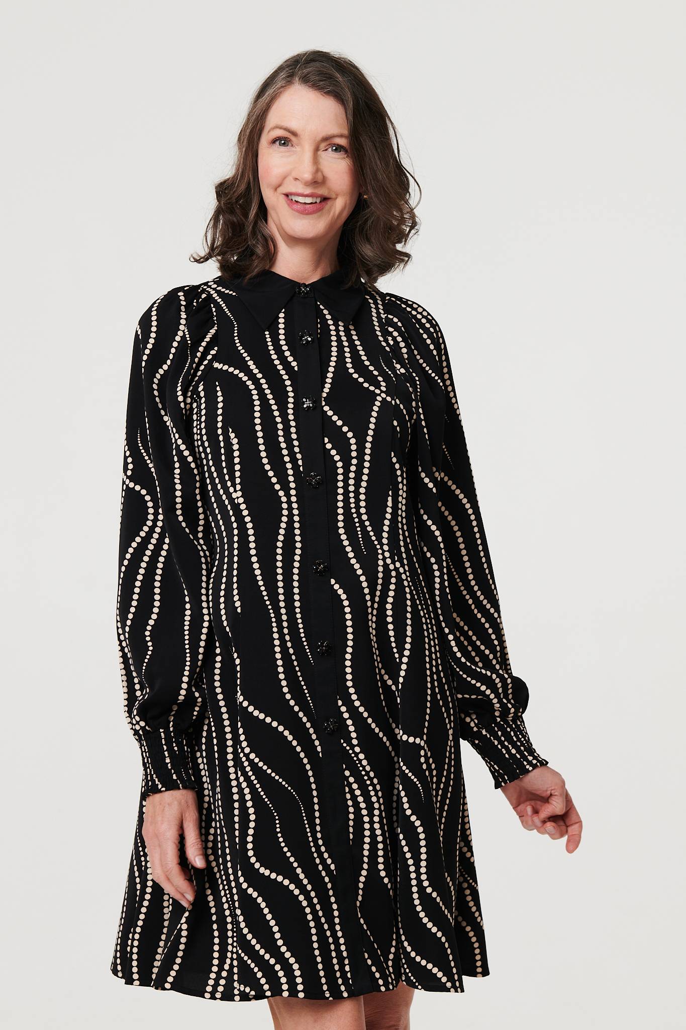 Printed Long Sleeve Shirt Short Dress Back View