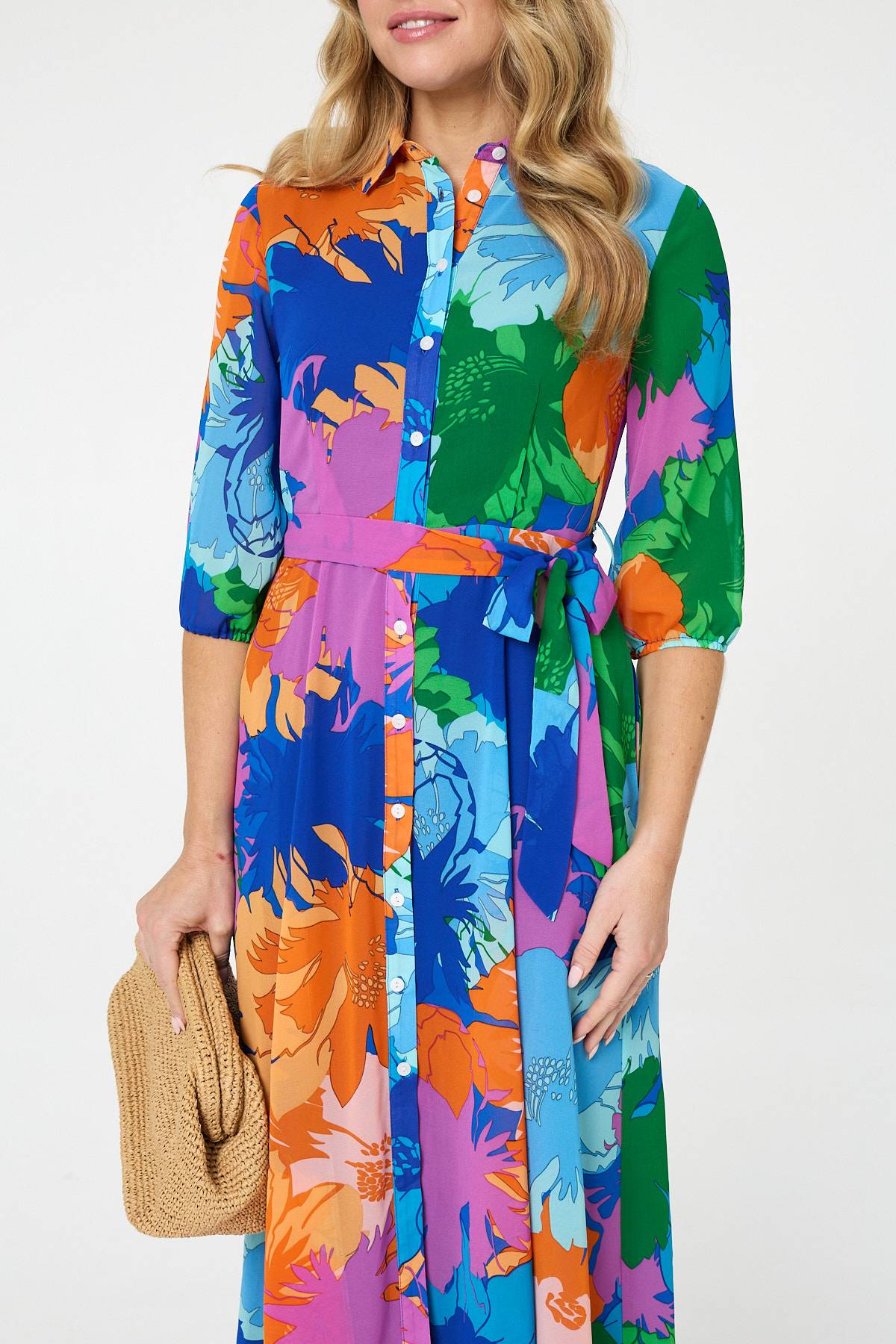 Abstract Floral 3/4 Sleeve Maxi Dress Styled View