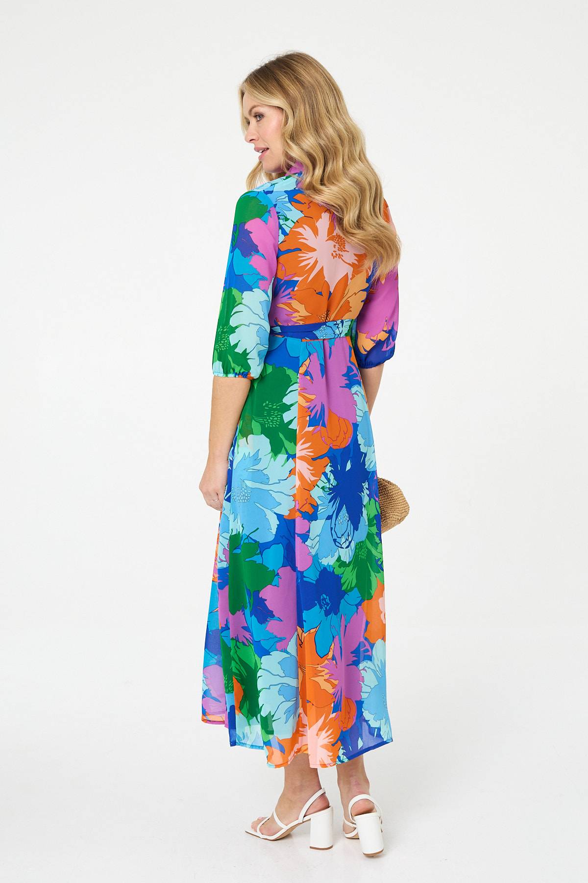 Abstract Floral 3/4 Sleeve Maxi Dress Back View