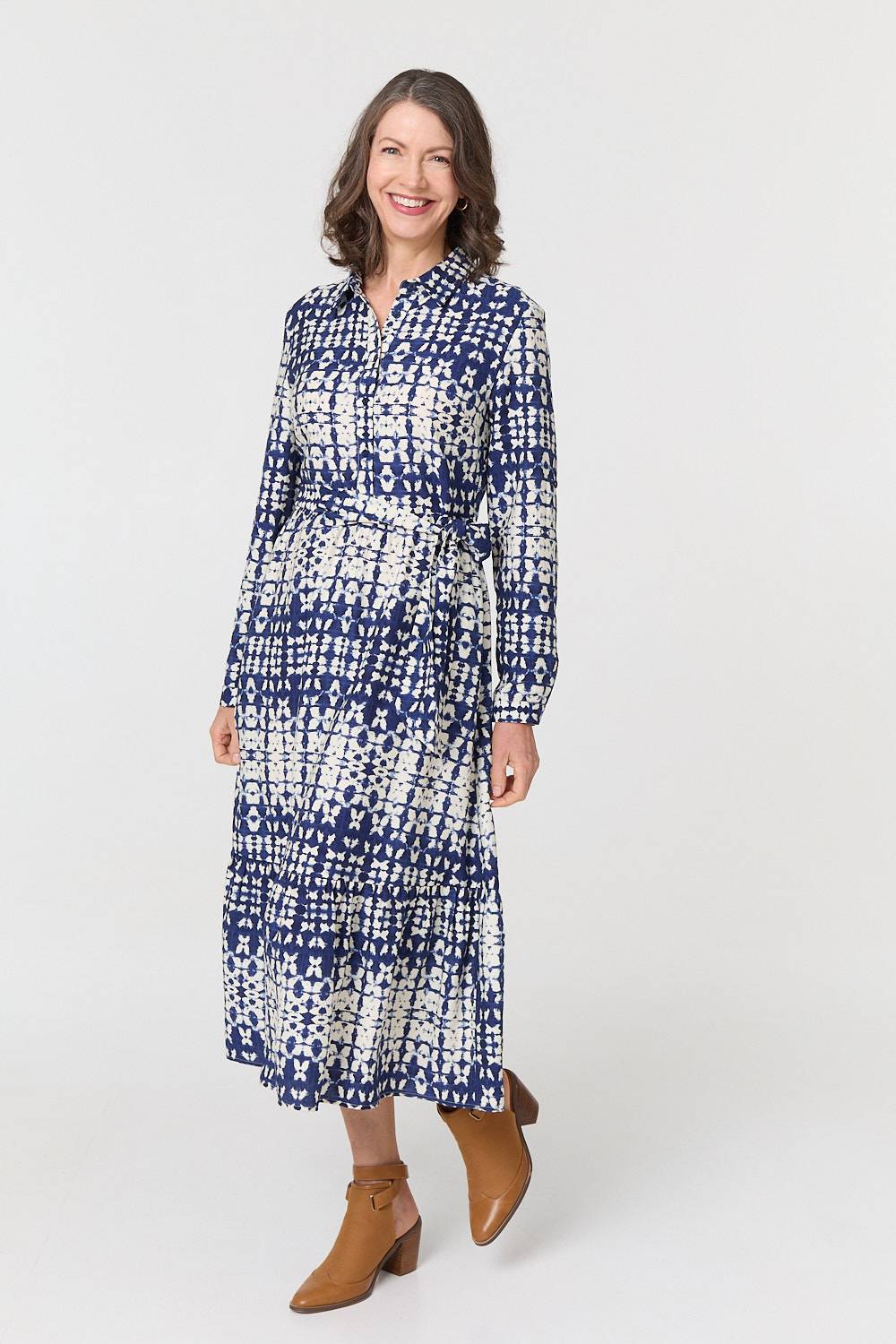 Printed Tie Front Midi Shirt Dress Side View