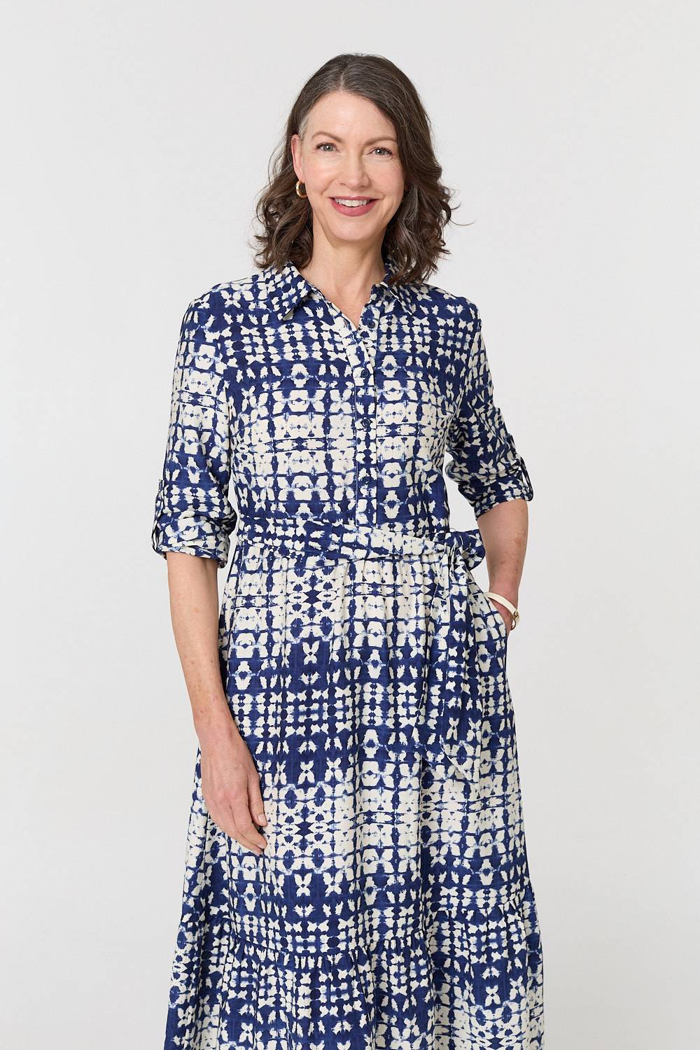 Printed Tie Front Midi Shirt Dress Back View