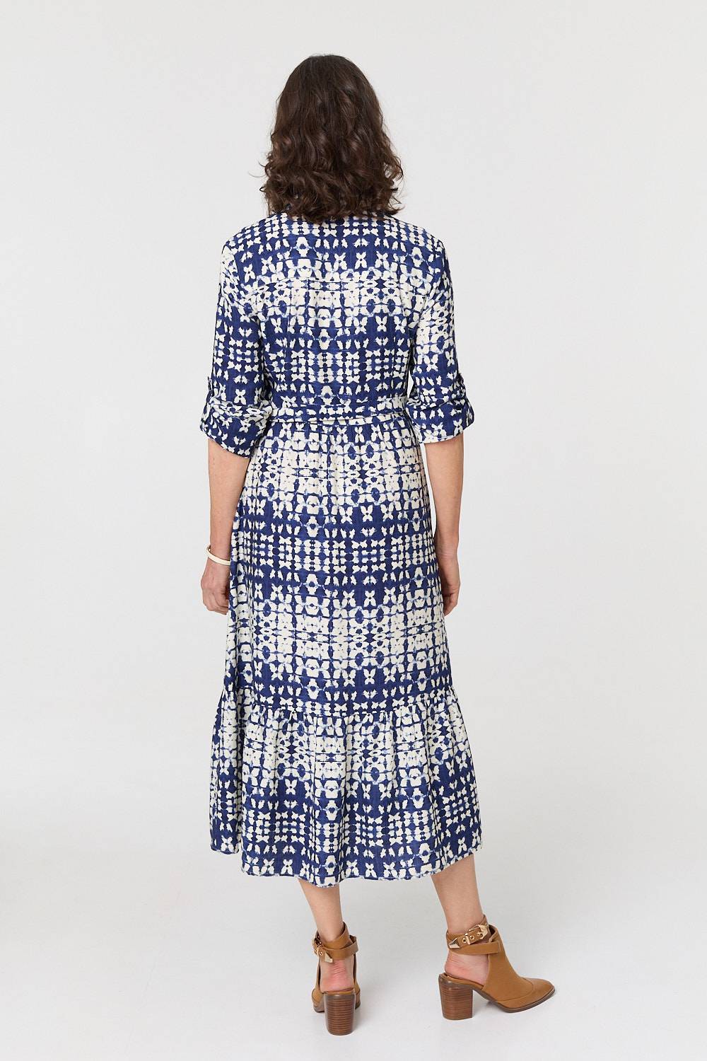 Printed Tie Front Midi Shirt Dress Detail View