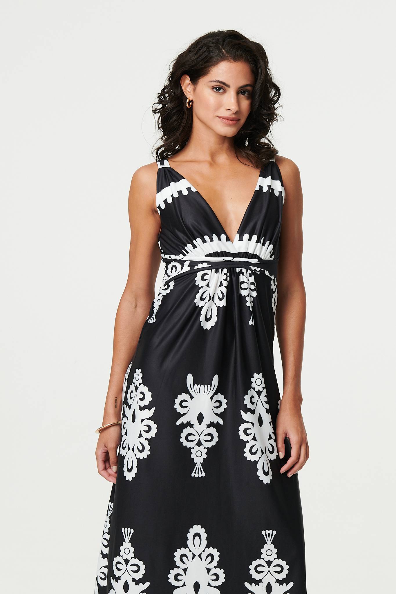 Ikat Print Sleeveless Empire Maxi Dress Side View
