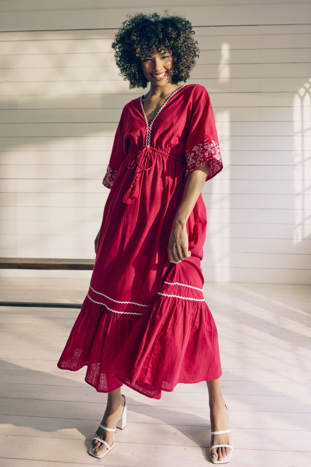 Embroidered Trim Empire Maxi Dress Front View