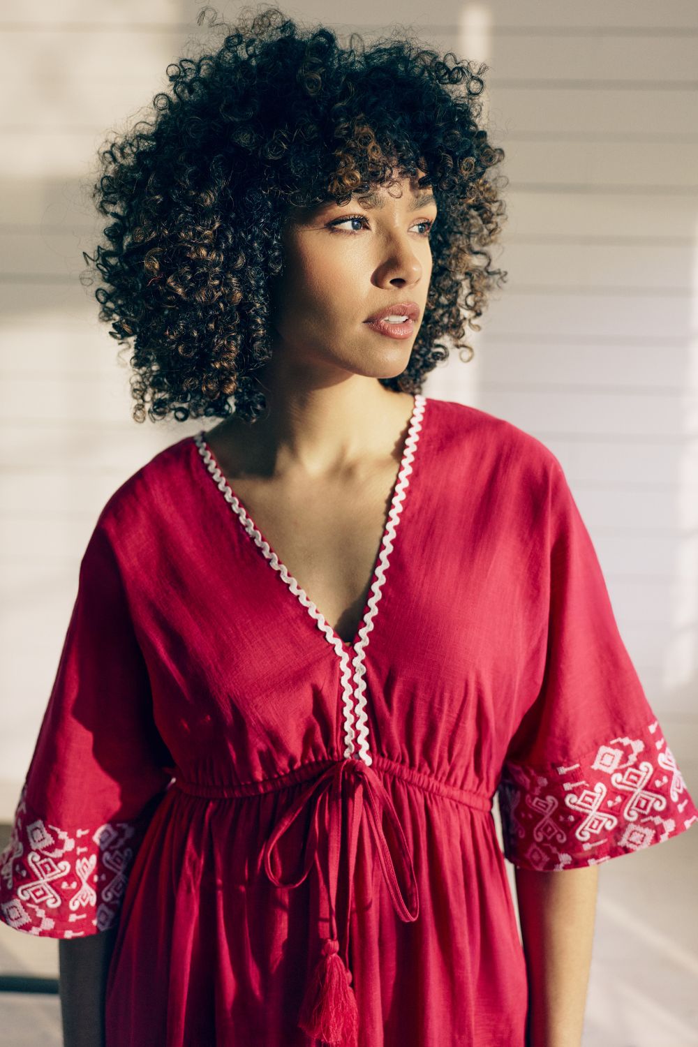 Valerie | Women's Embroidered Trim Empire Maxi Dress