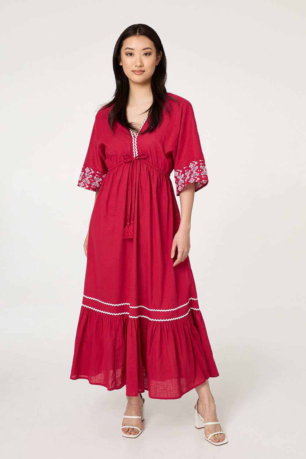 Embroidered Trim Empire Maxi Dress Detail View