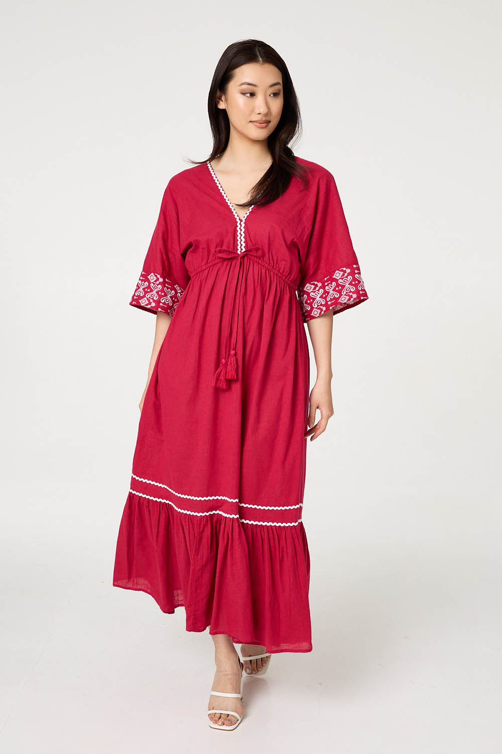 Valerie | Women's Embroidered Trim Empire Maxi Dress