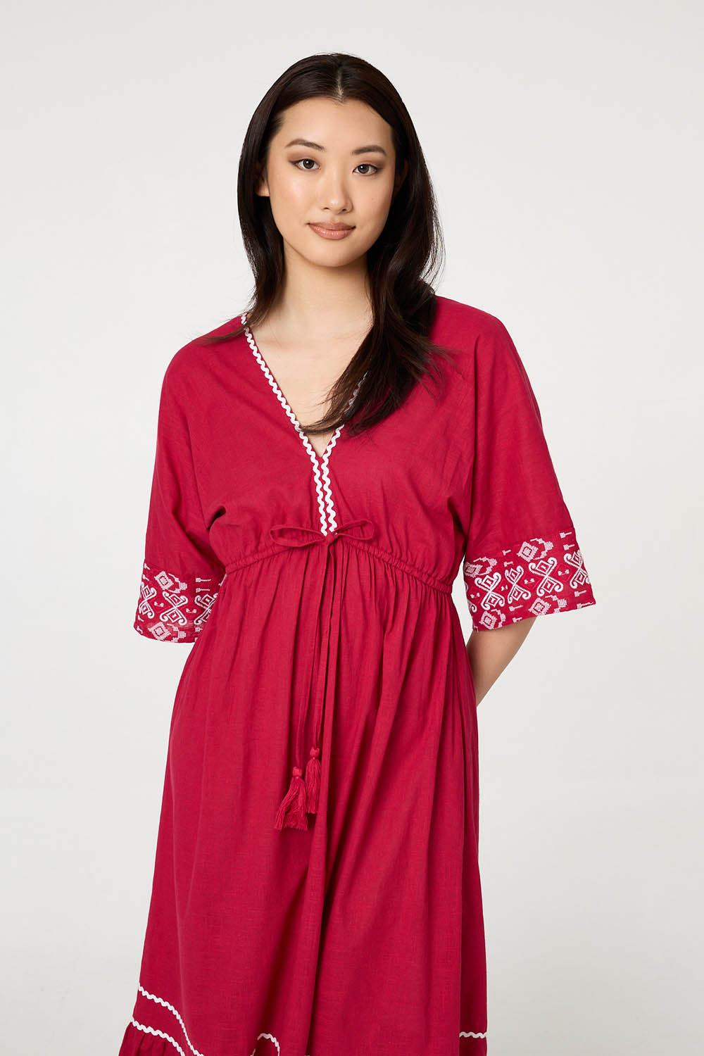 Valerie | Women's Embroidered Trim Empire Maxi Dress