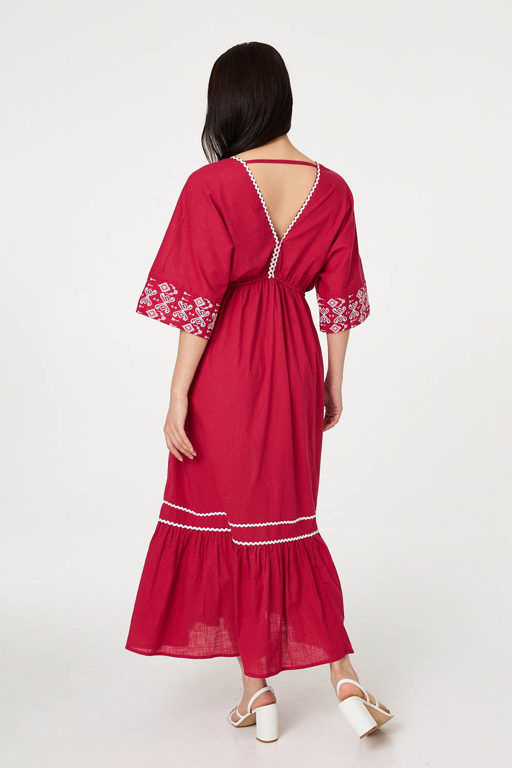 Embroidered Trim Empire Maxi Dress Full Length View
