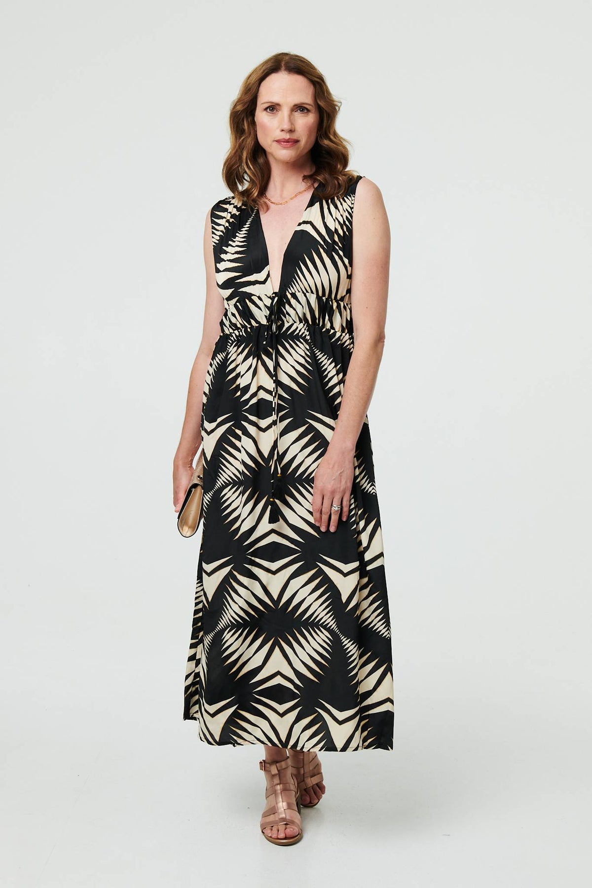 Geo Print Sleeveless Maxi Dress Back View 2