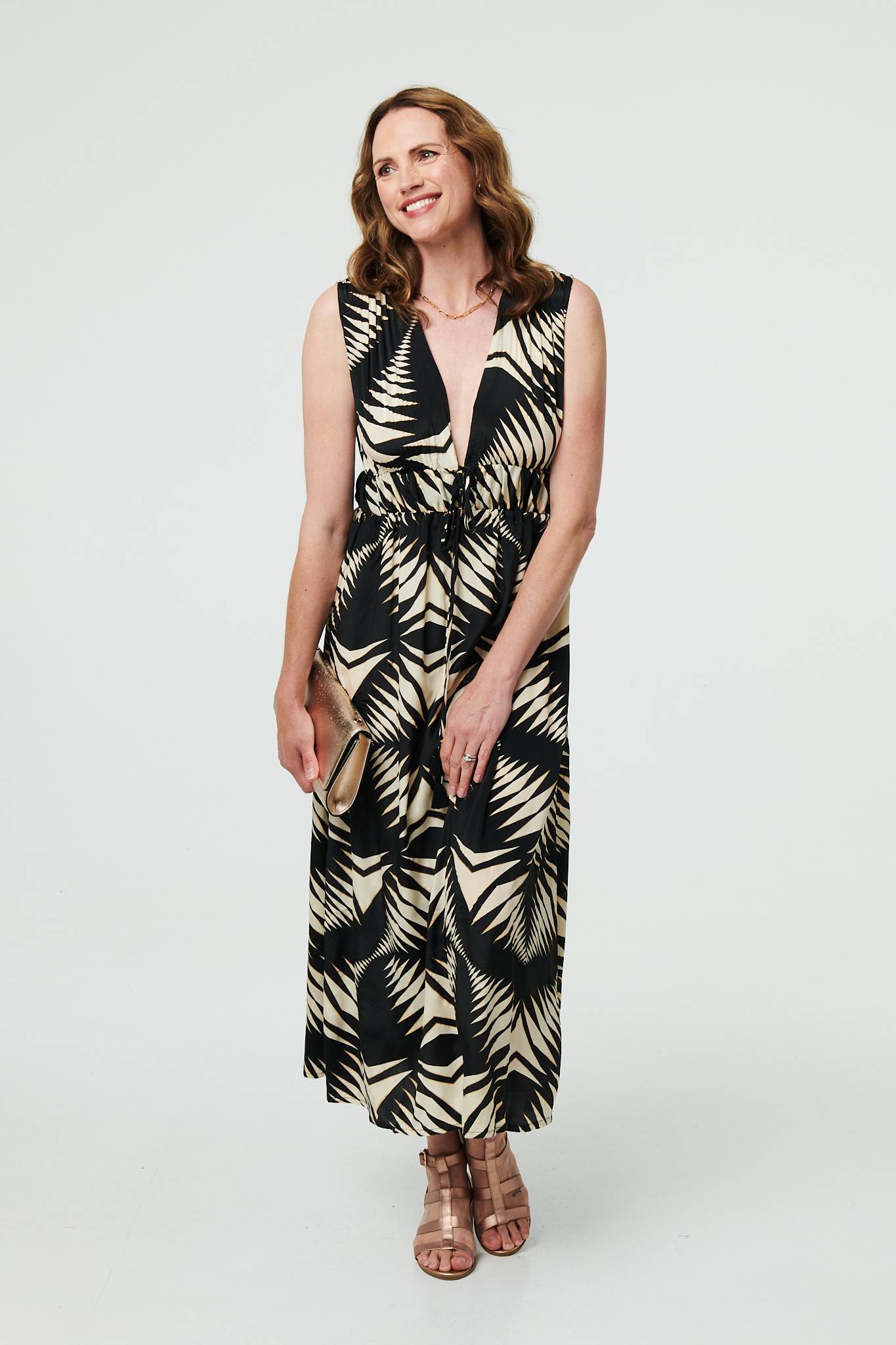 Geo Print Sleeveless Maxi Dress Back View
