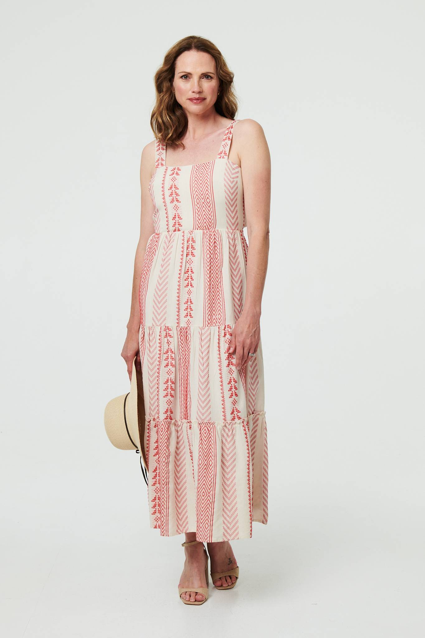 Printed Sleeveless Tiered Midi Dress Back View