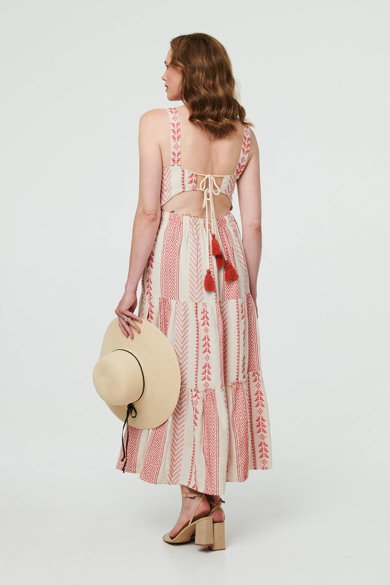 Printed Sleeveless Tiered Midi Dress Full Length View