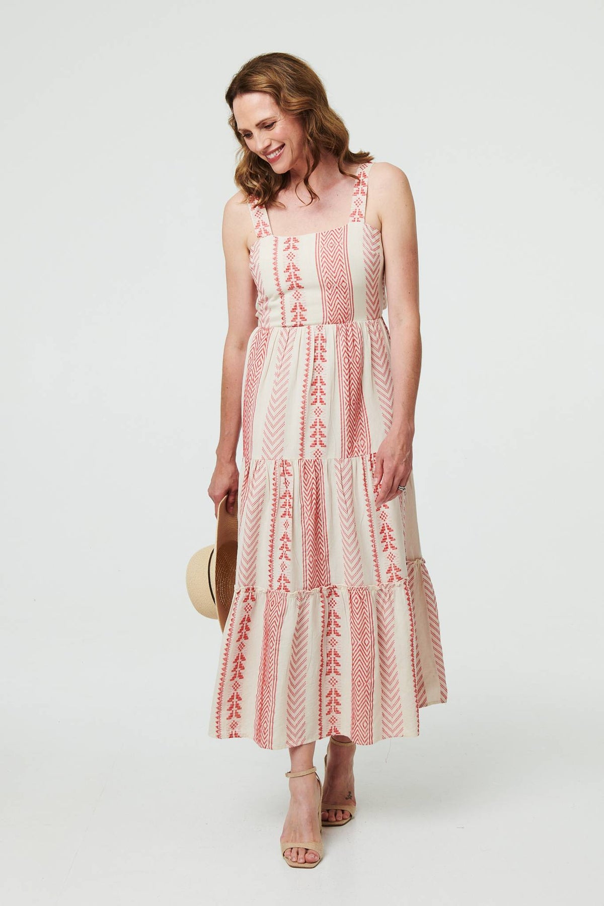 Printed Sleeveless Tiered Midi Dress Side View 2