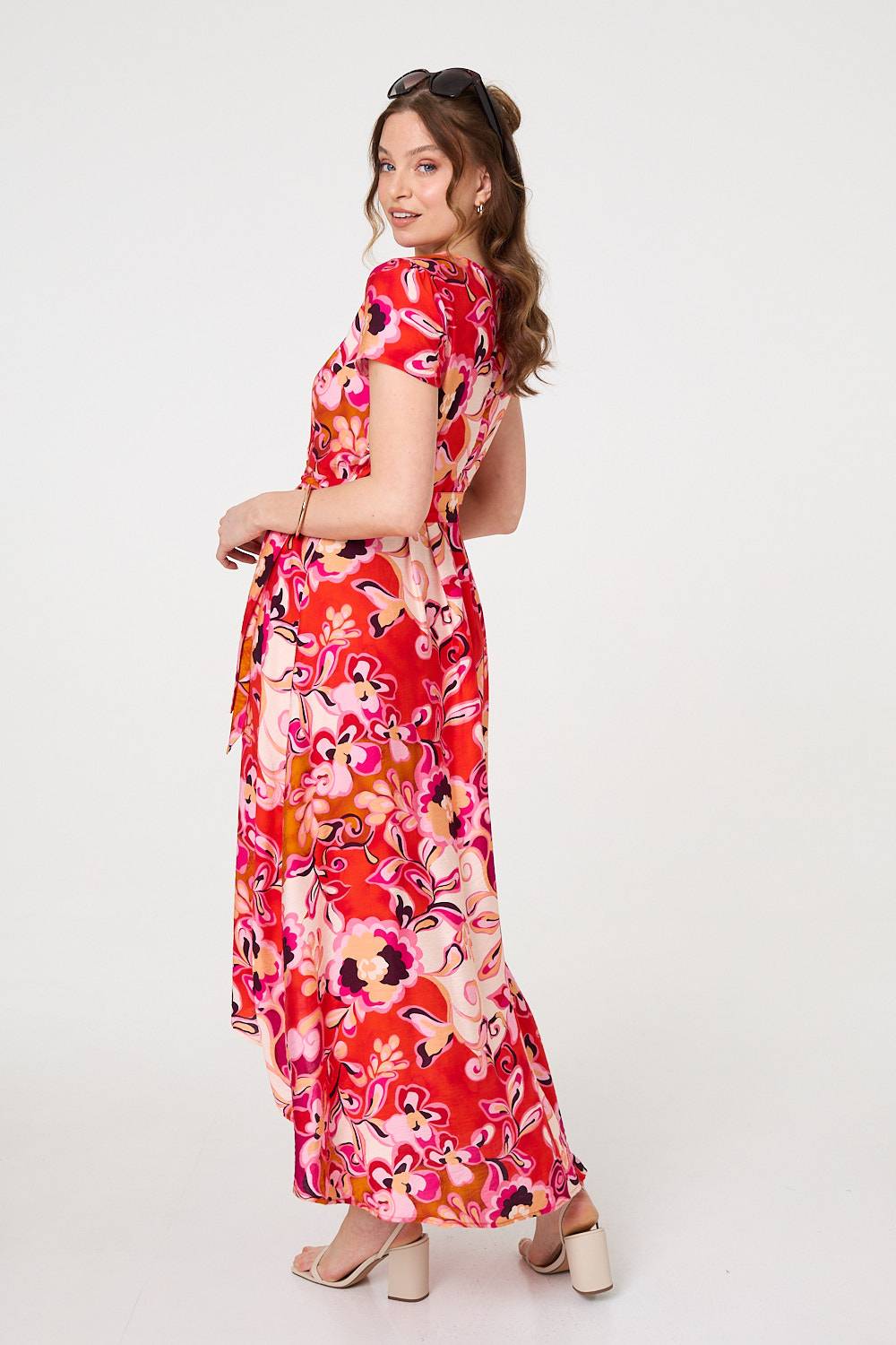 Printed Short Sleeve Wrap Midi Dress Side View