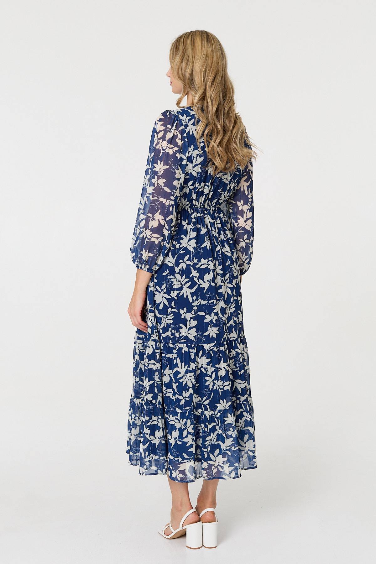 Leaf Print Sheer Layer Empire Maxi Dress Side View