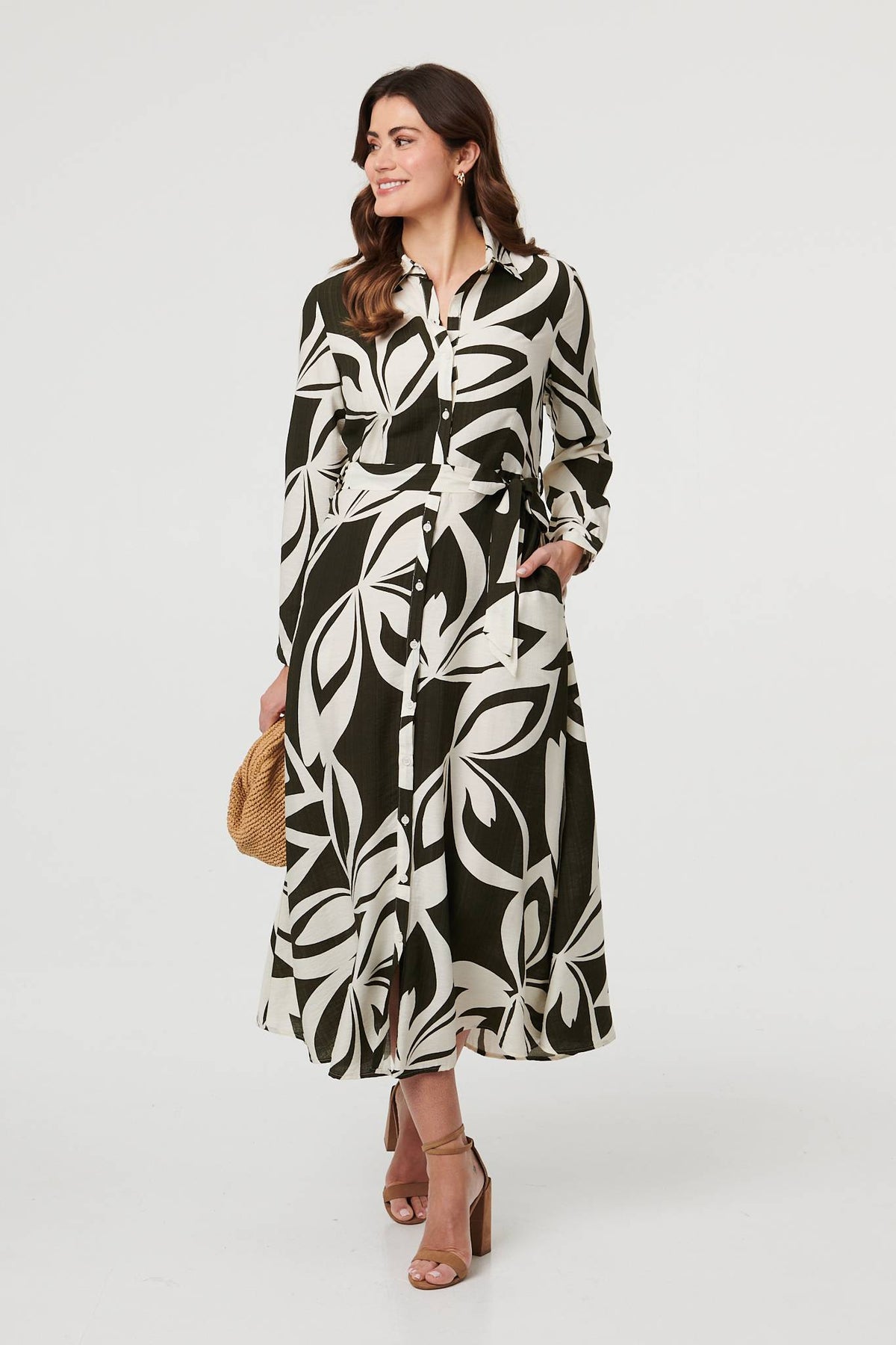Abstract Floral Maxi Shirt Dress Side View