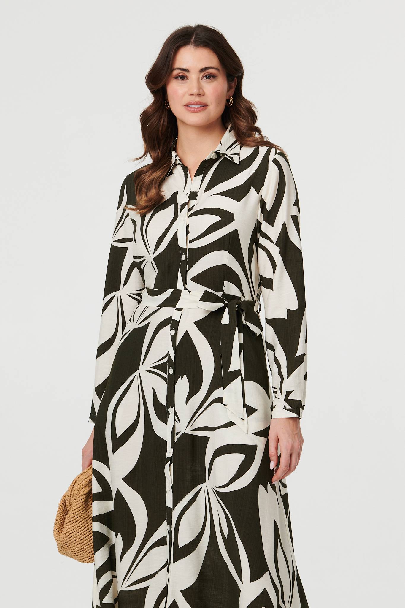 Abstract Floral Maxi Shirt Dress Detail View