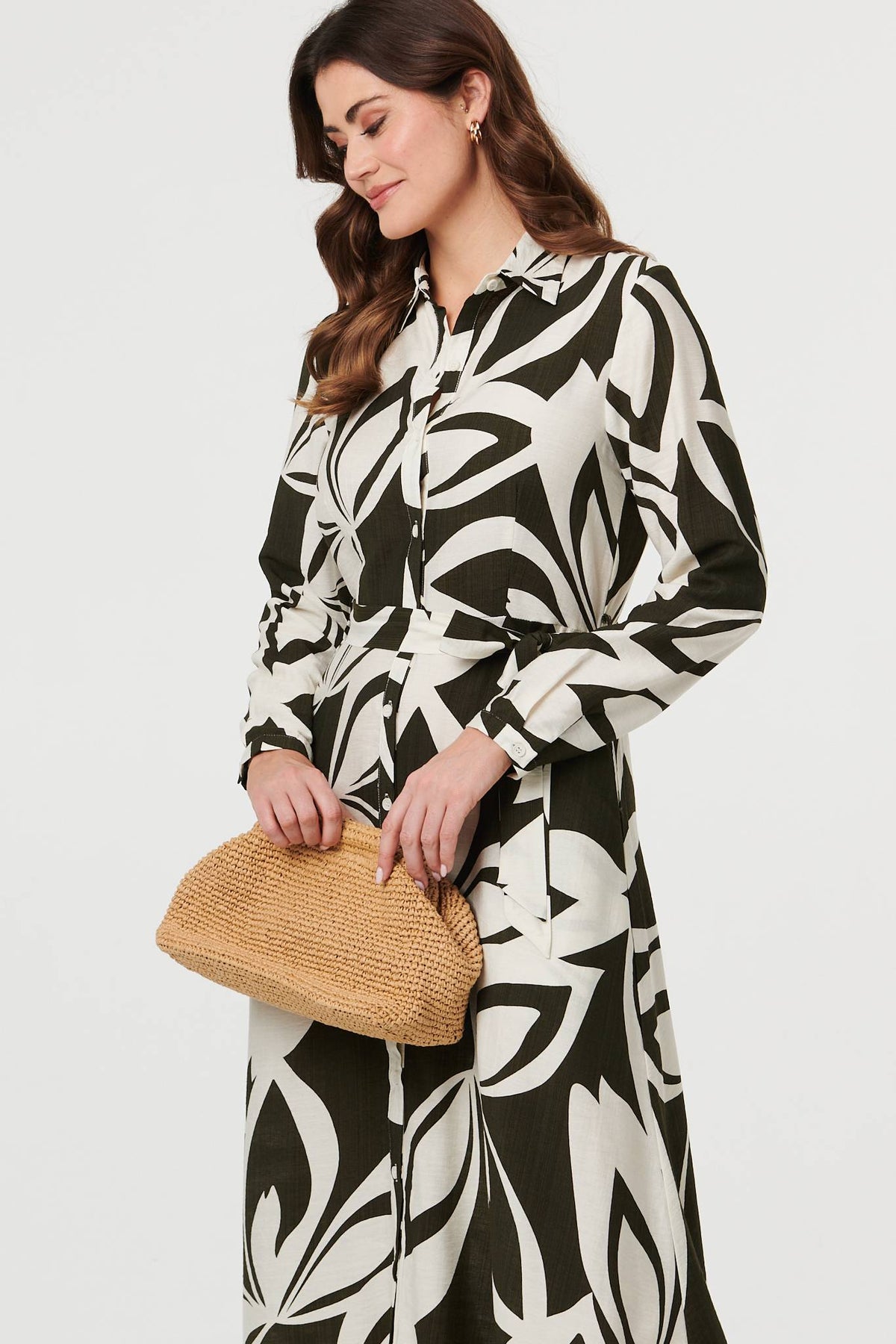 Abstract Floral Maxi Shirt Dress Front View 2