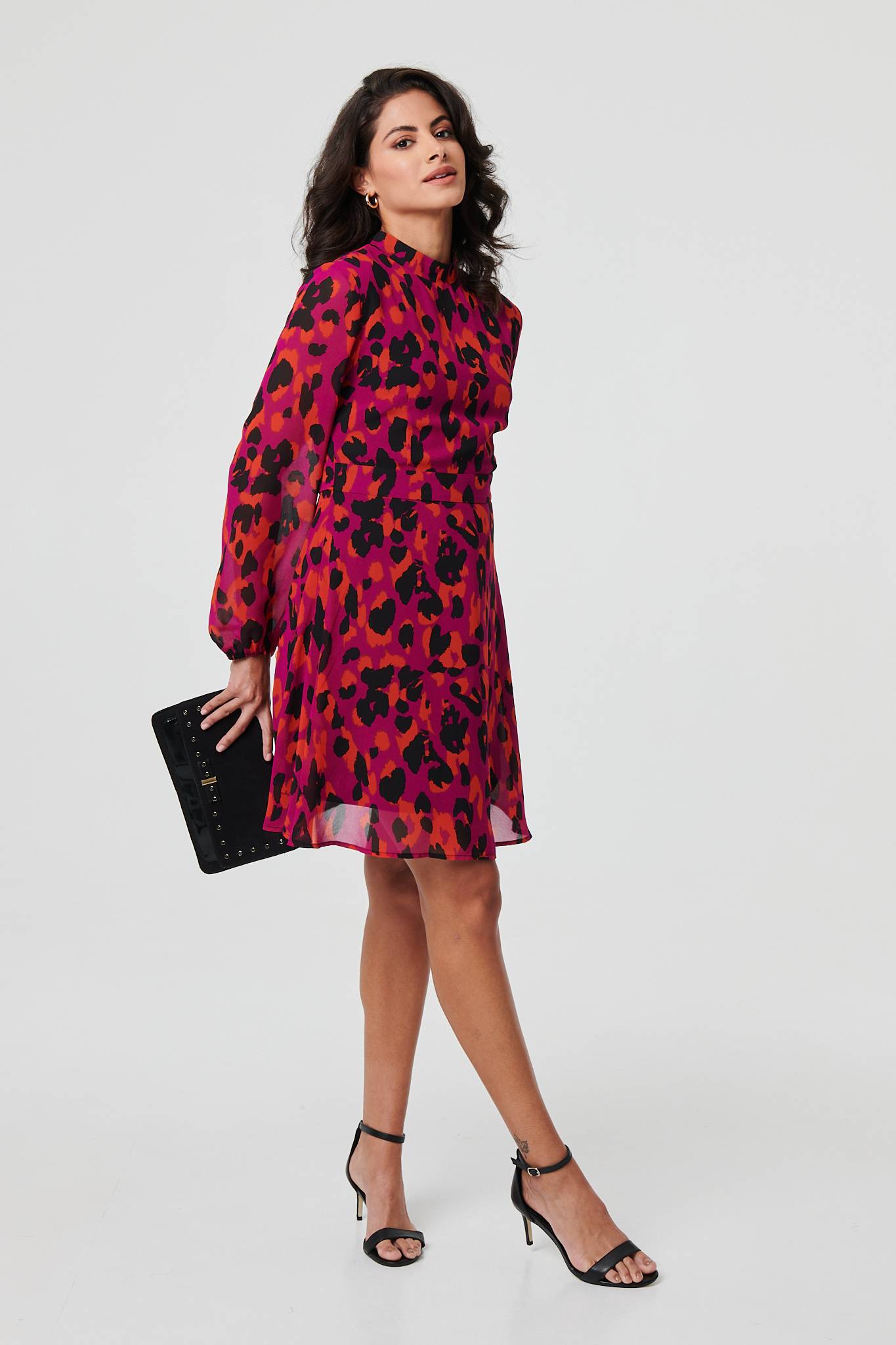 Animal Print Tie Waist Mini Skater Dress Back View