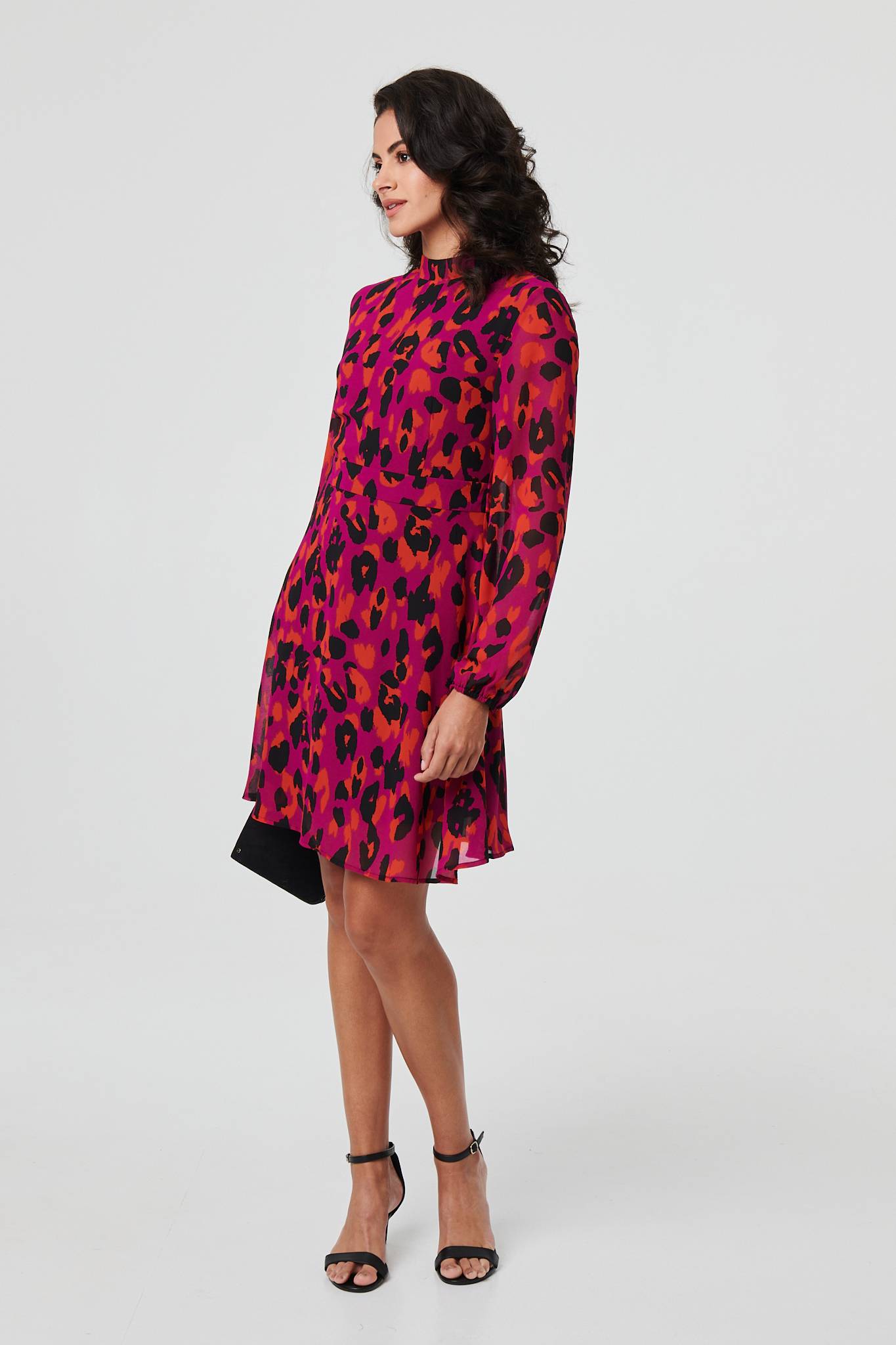 Animal Print Tie Waist Mini Skater Dress Styled View