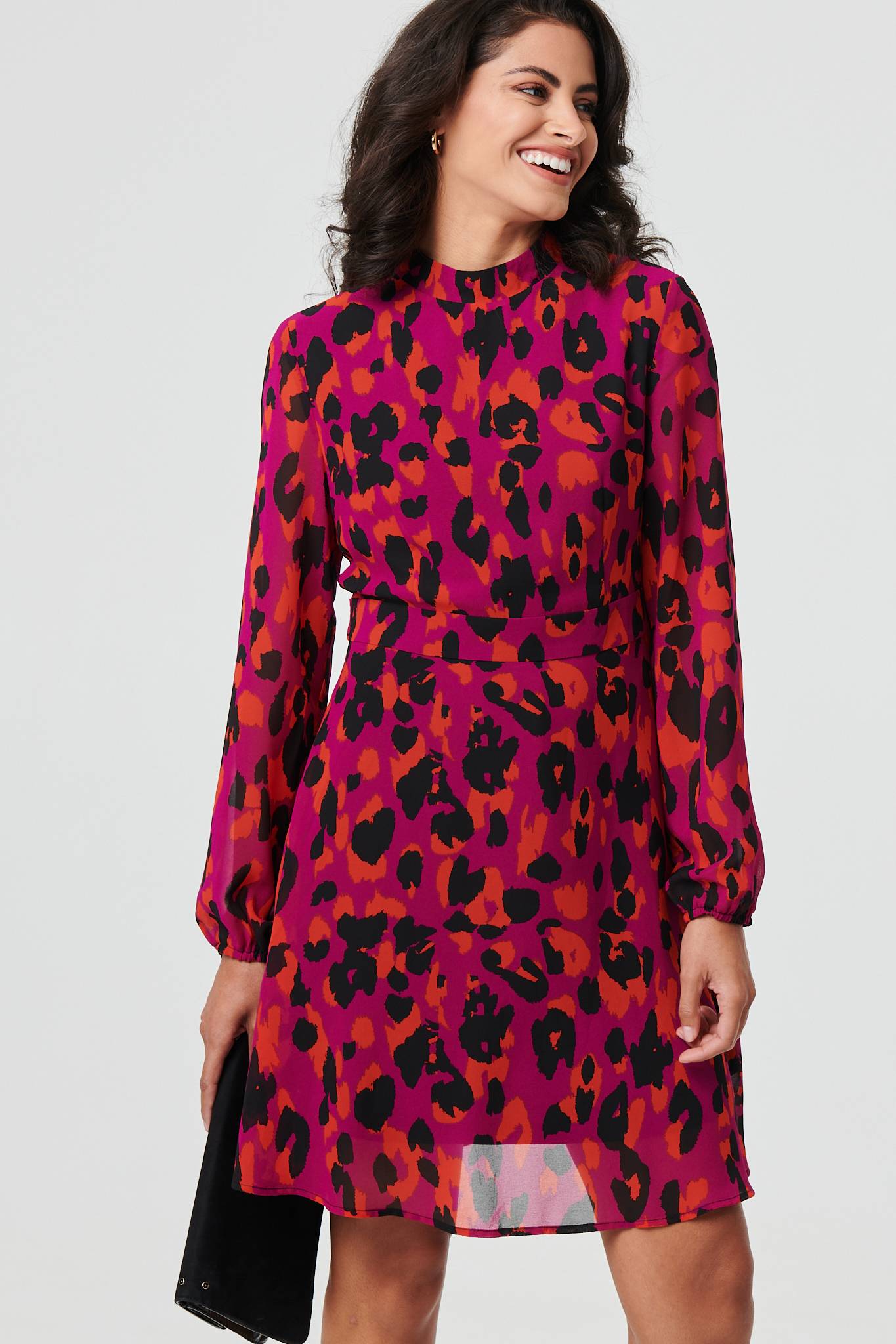 Animal Print Tie Waist Mini Skater Dress Front View