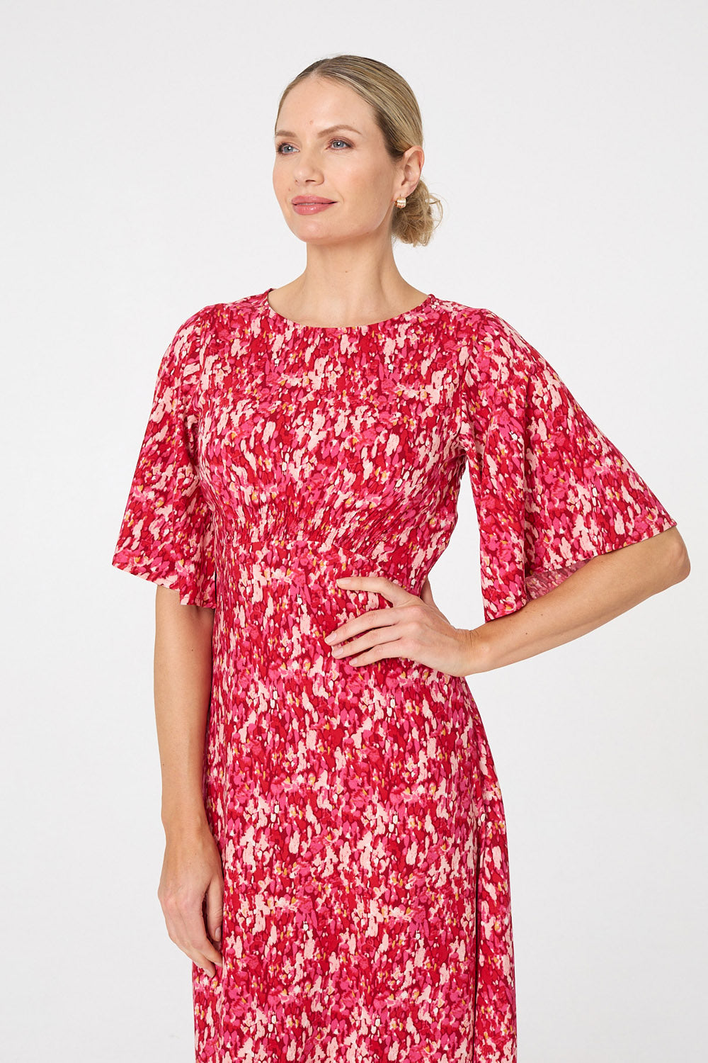 Ditsy Floral 1/2 Flare Sleeve Midi Dress Back View