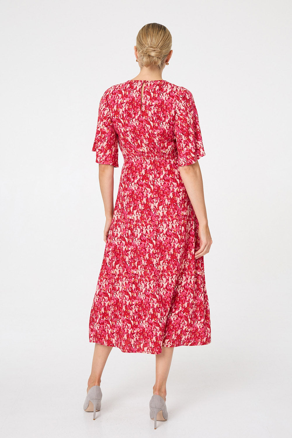 Ditsy Floral 1/2 Flare Sleeve Midi Dress Side View
