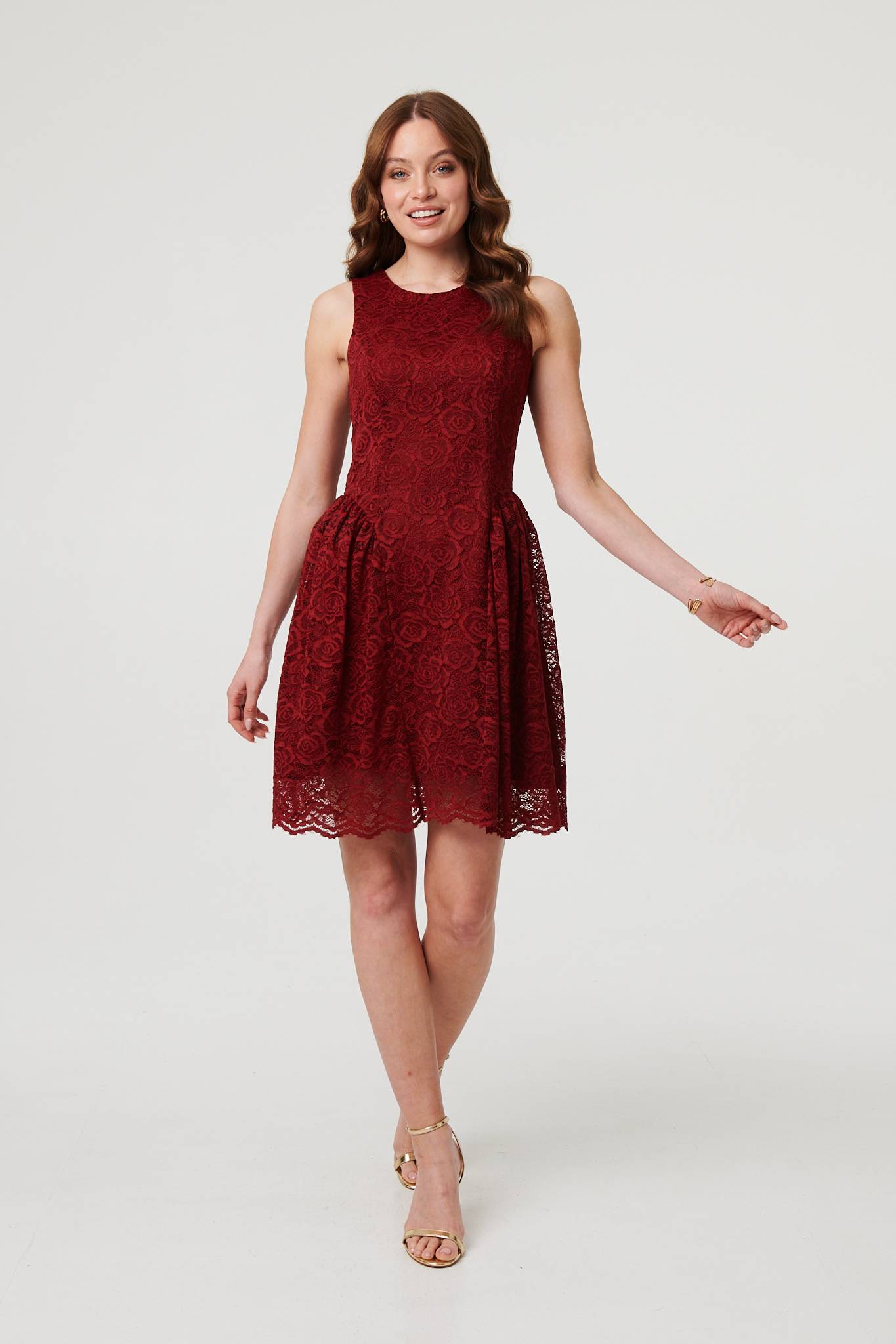 Lace Layer Sleeveless Short Skater Dress Back View