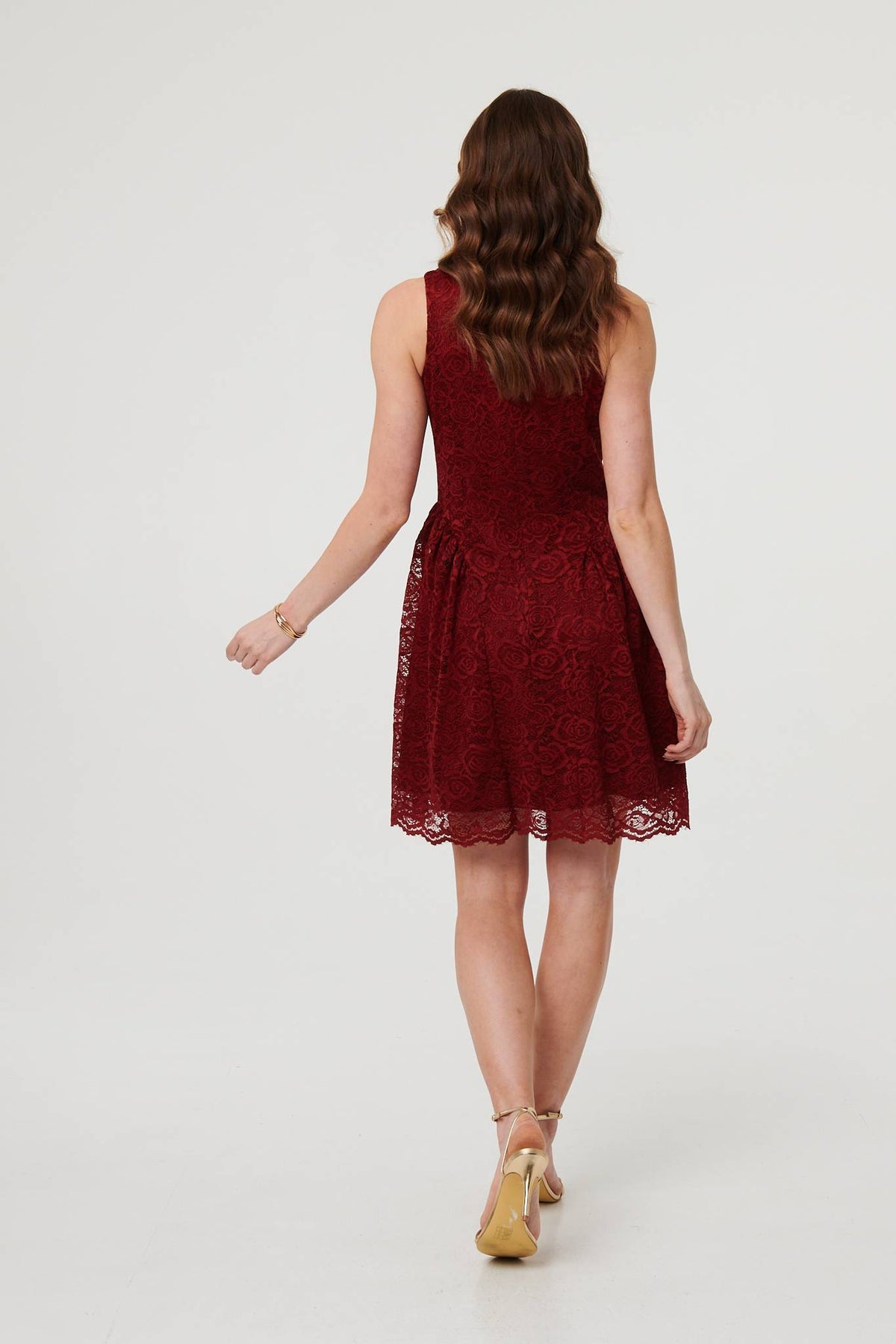 Lace Layer Sleeveless Short Skater Dress Side View