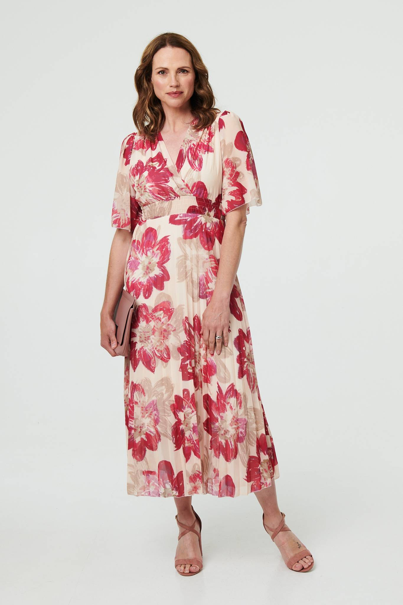 Floral 1/2 Sleeve Empire Midi Dress Back View